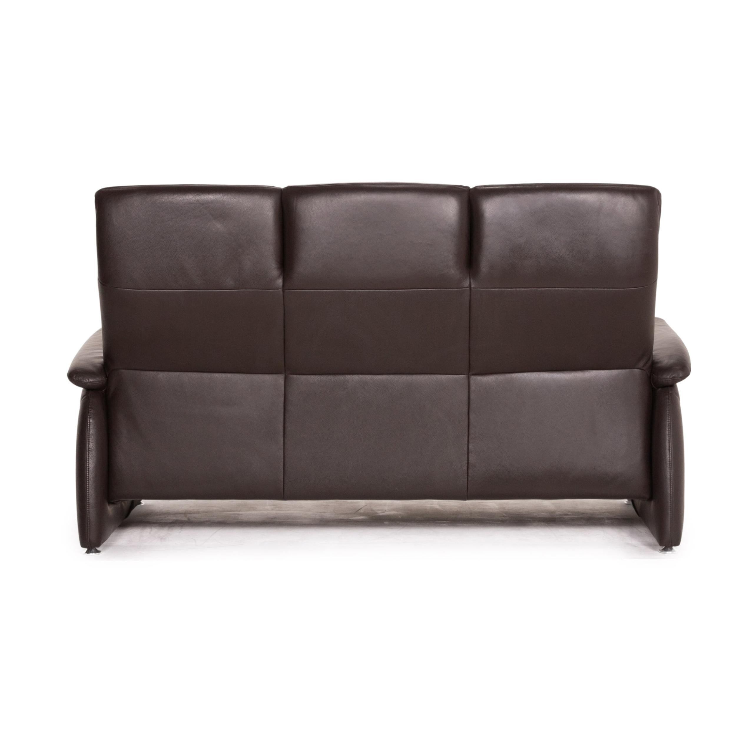 Willi Schillig Leather Sofa Brown Dark Brown Three-Seater Couch For Sale 3