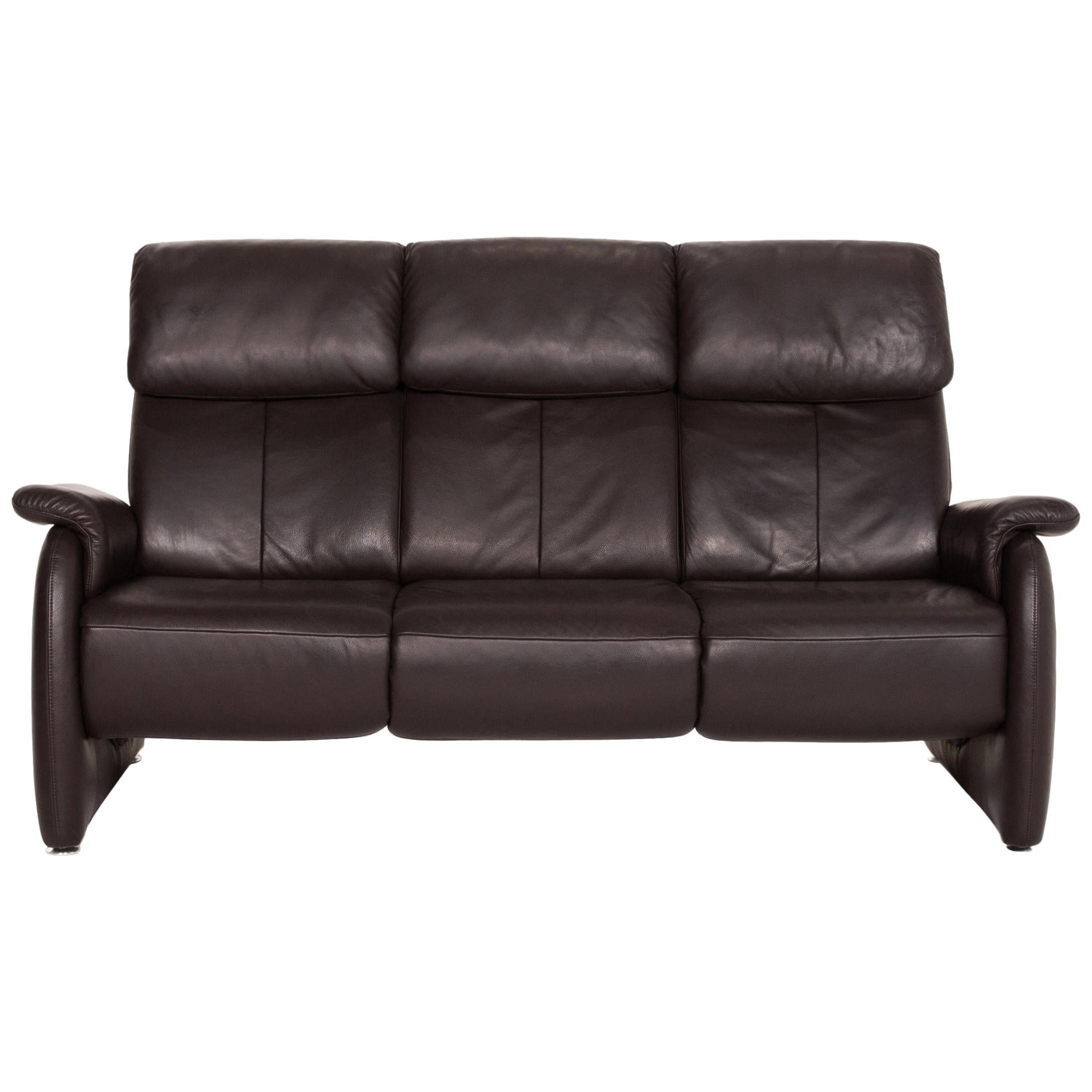 Willi Schillig Leather Sofa Brown Dark Brown Three-Seater Couch For Sale