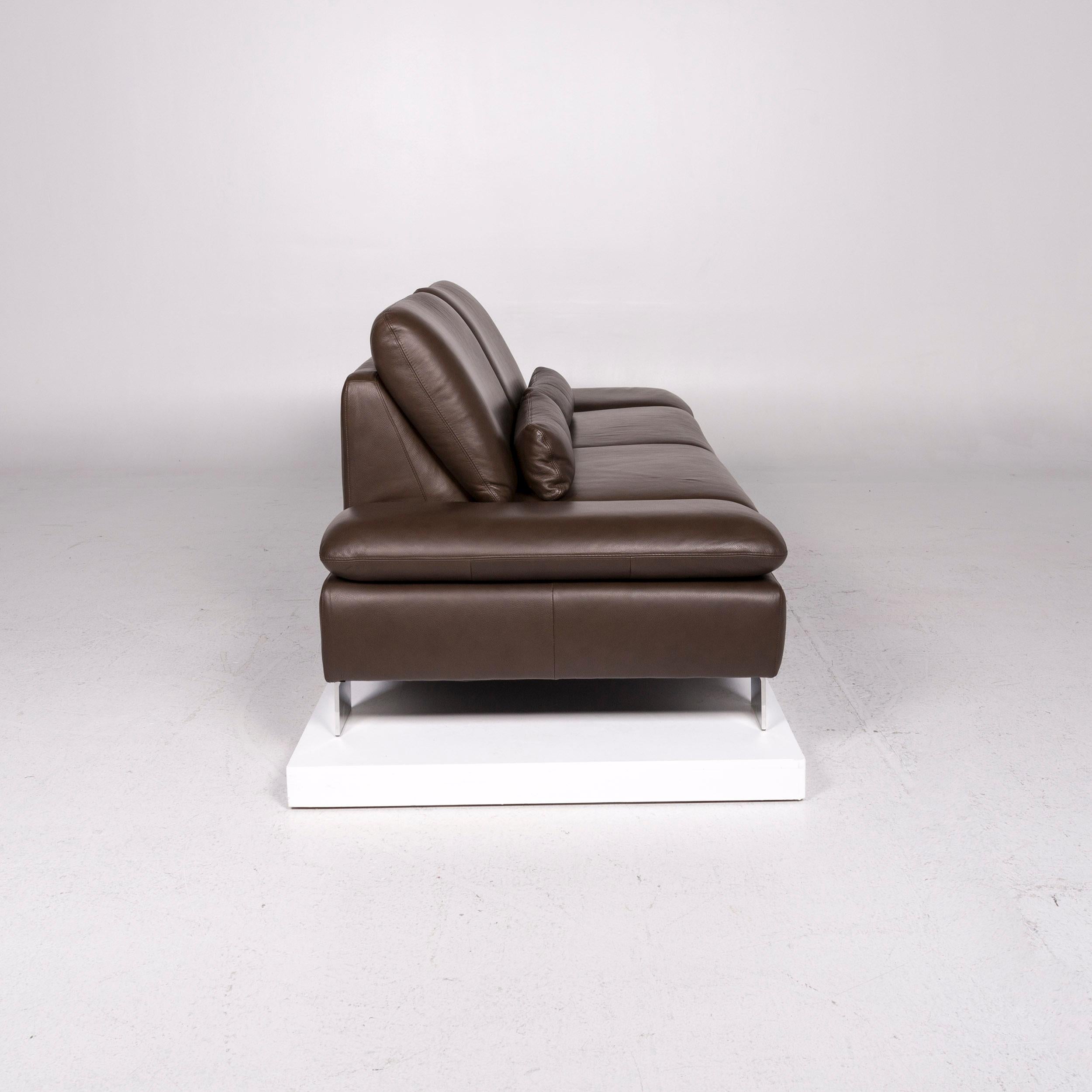 Willi Schillig Leather Sofa Brown Dark Brown Three-Seat Function Couch 1