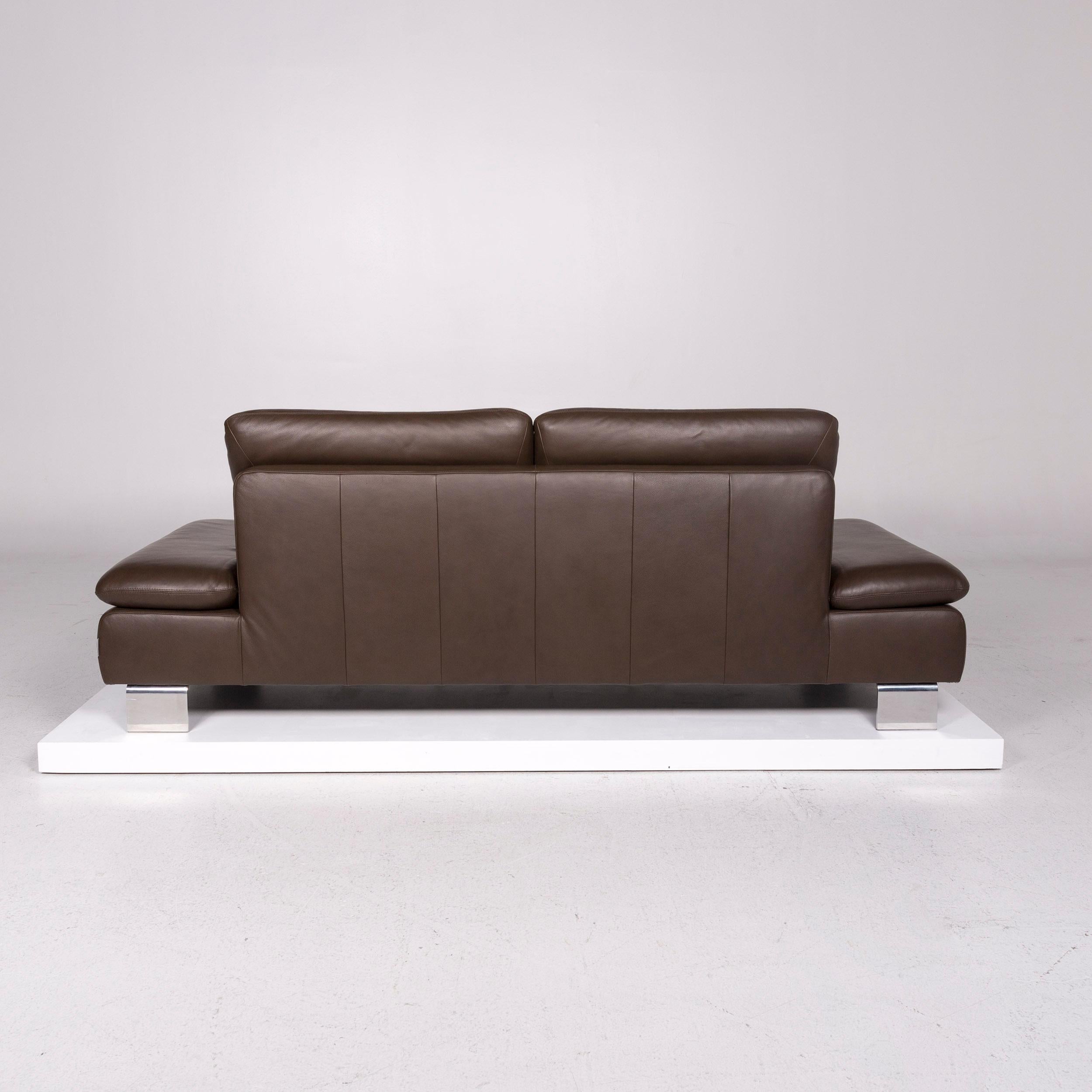 Willi Schillig Leather Sofa Brown Dark Brown Three-Seat Function Couch 2