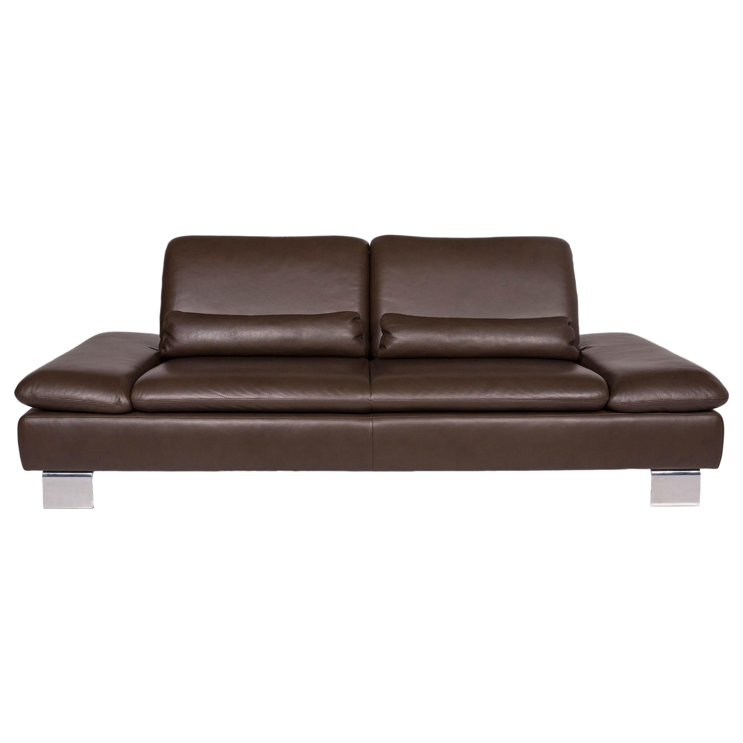 Willi Schillig Leather Sofa Brown Dark Brown Three-Seat Function Couch