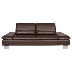 Willi Schillig Leather Sofa Brown Dark Brown Three-Seat Function Couch