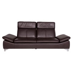 Willi Schillig Leather Sofa Brown Three-Seat Function Couch