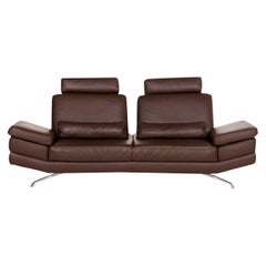 Willi Schillig Leather Sofa Brown Two-Seat Function Relax Function Couch