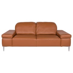 Willi Schillig Leather Sofa Cognac Brown Two-Seat Function Couch