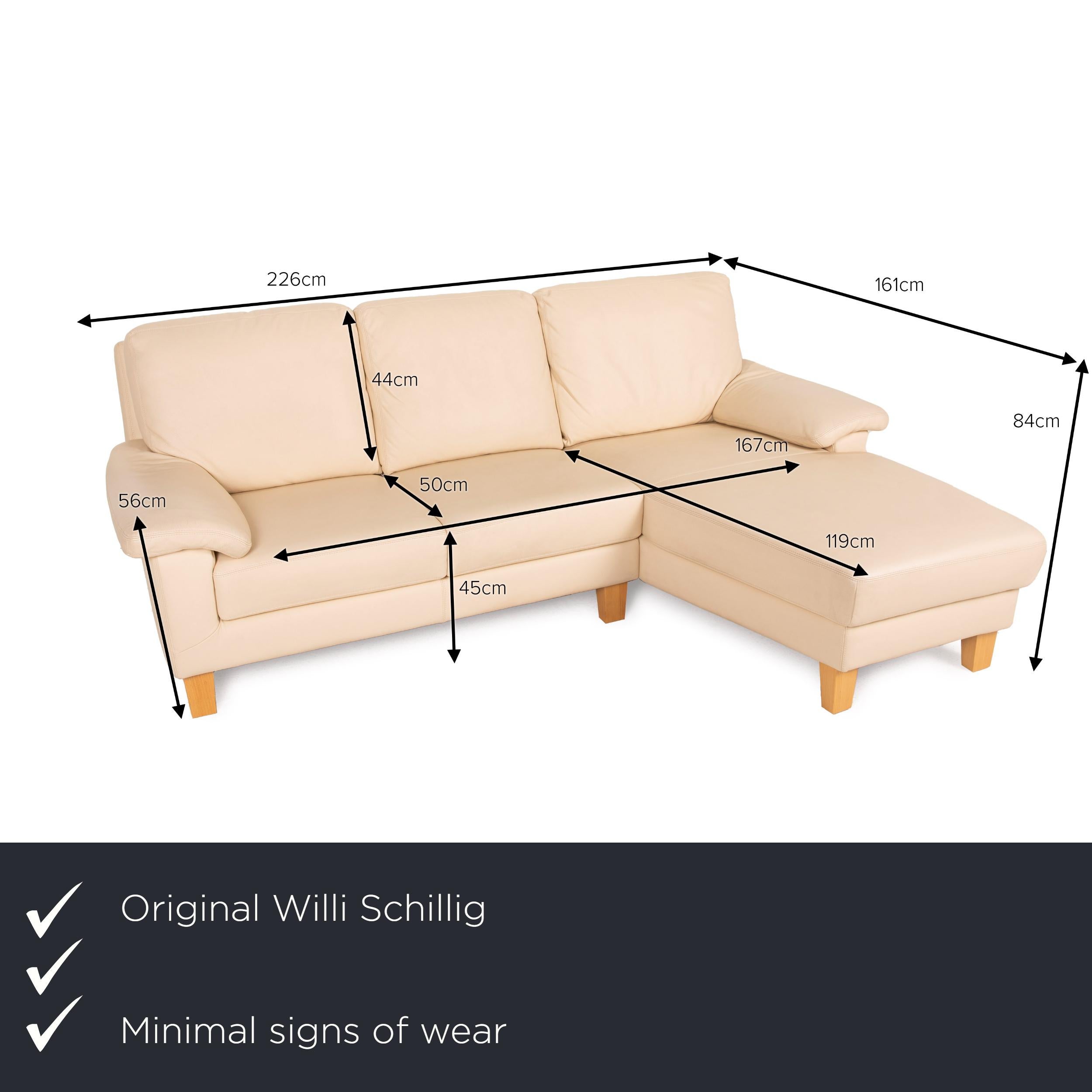 We present to you a Willi Schillig leather sofa cream corner sofa couch.
 

 Product measurements in centimeters:
 

Depth: 95
Width: 161
Height: 84
Seat height: 45
Rest height: 56
Seat depth: 50
Seat width: 167
Back height: 44.
 