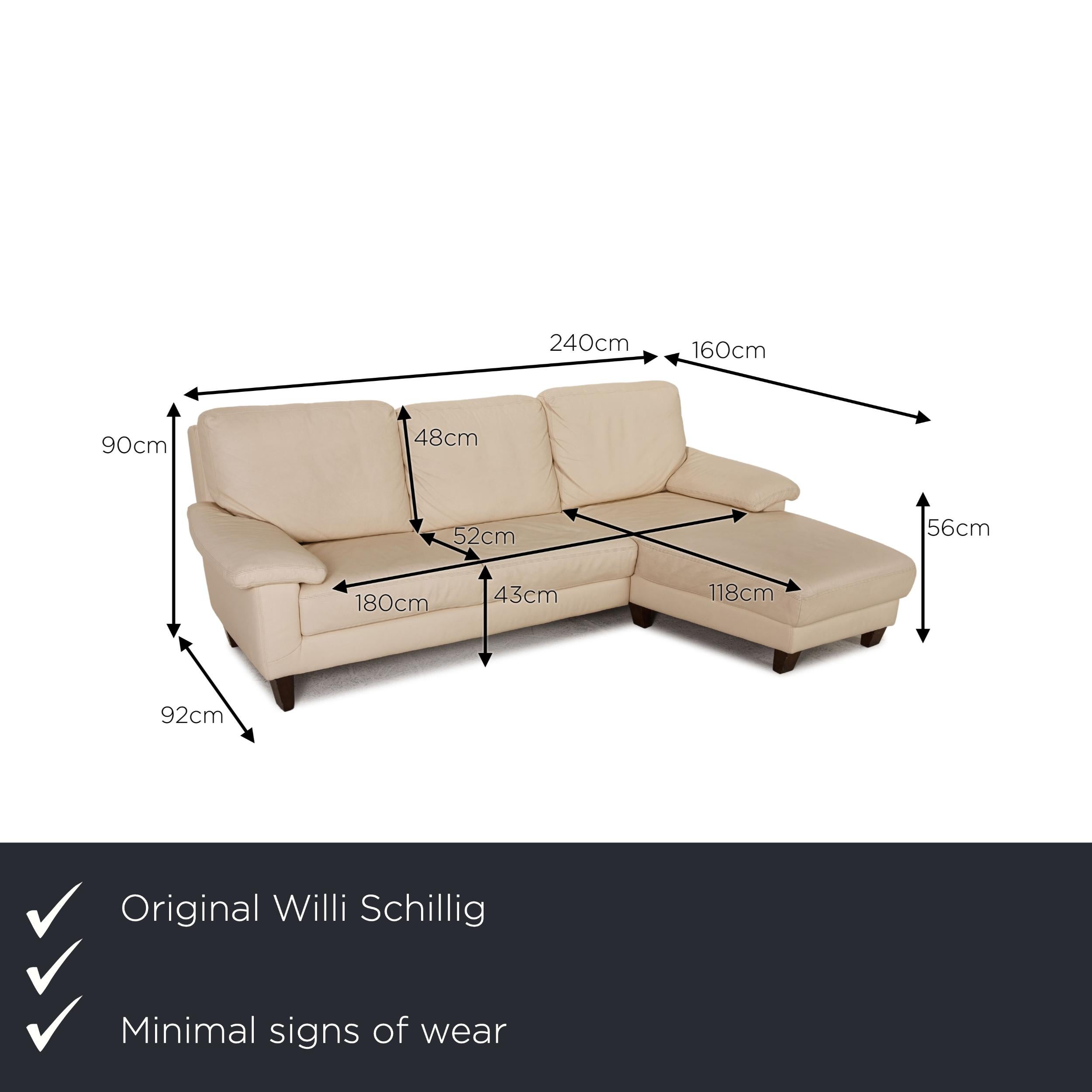 We present to you a Willi Schillig leather sofa cream corner sofa couch.

Product measurements in centimeters:

depth: 92
width: 240
height: 90
seat height: 43
rest height: 56
seat depth: 52
seat width: 180
back height: 48.
 