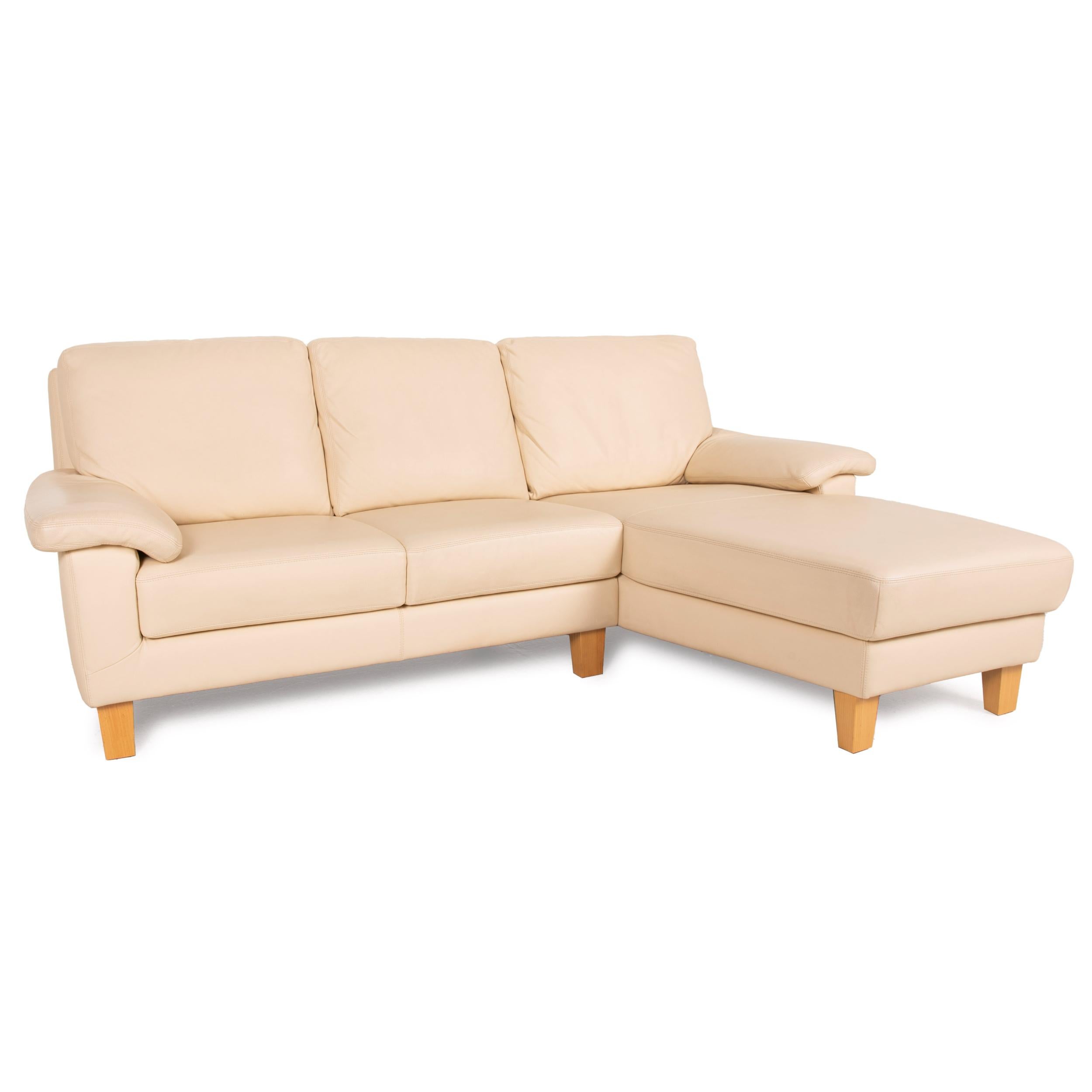 Contemporary Willi Schillig Leather Sofa Cream Corner Sofa Couch For Sale