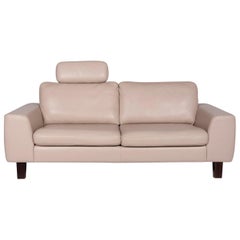 Willi Schillig Leather Sofa Cream Two-Seat Couch