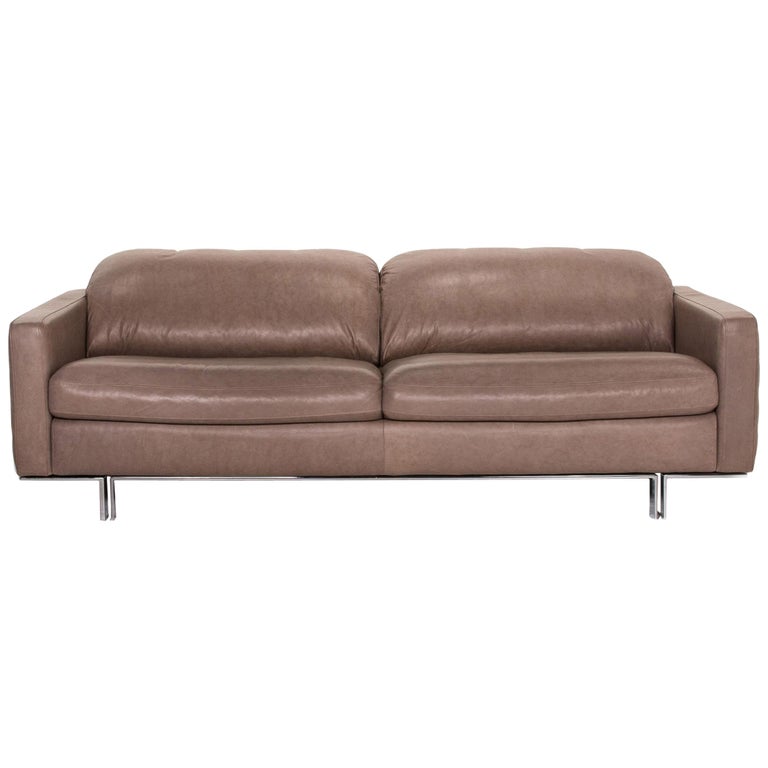 Willi Schillig Leather Sofa Gray Beige Three-Seat Couch For Sale at 1stDibs