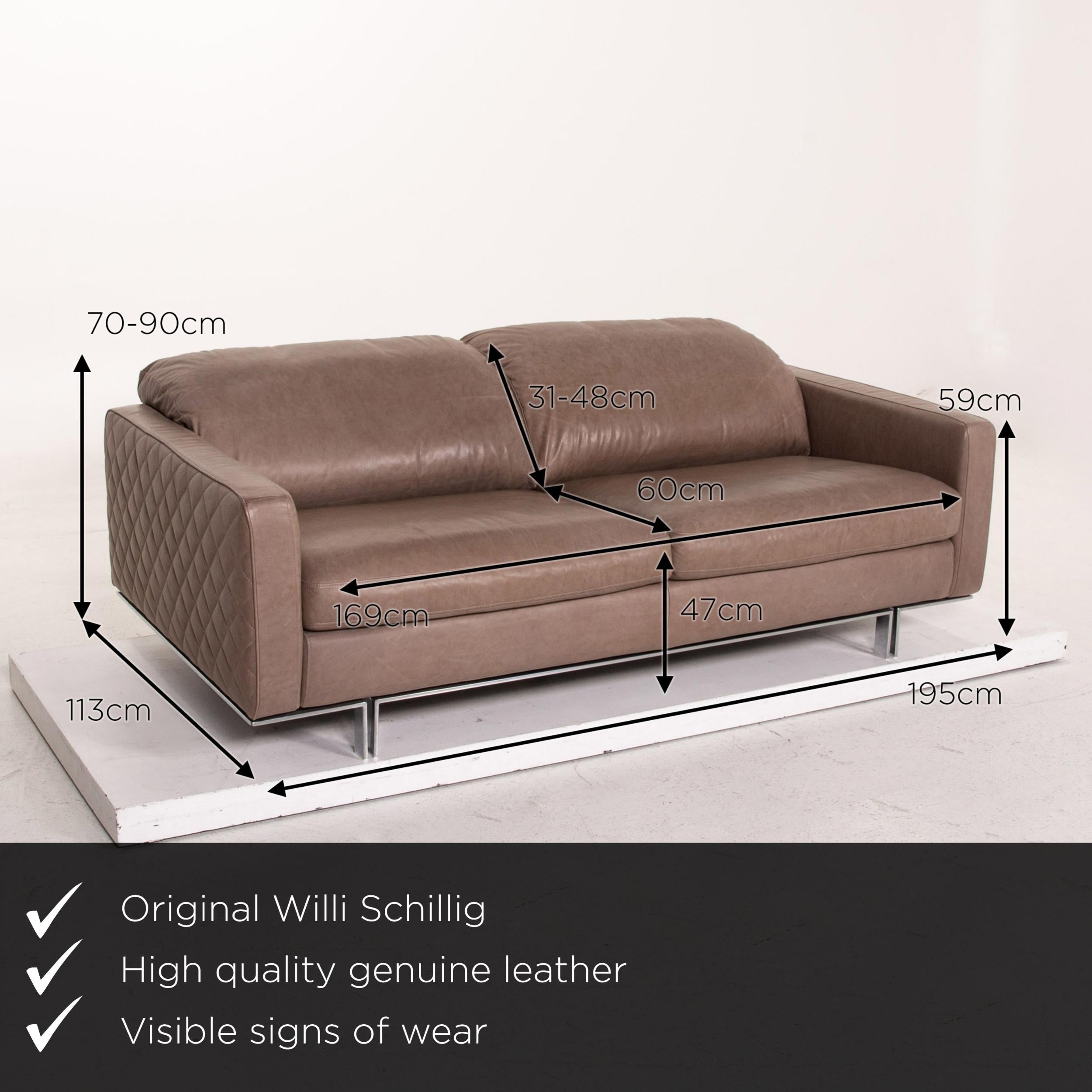 We present to you a Willi Schillig leather sofa gray beige two-seat couch.

Product measurements in centimeters:

Depth 113
Width 195
Height 70
Seat height 47
Rest height 59
Seat depth 60
Seat width 169
Back height 31.
 
 
  