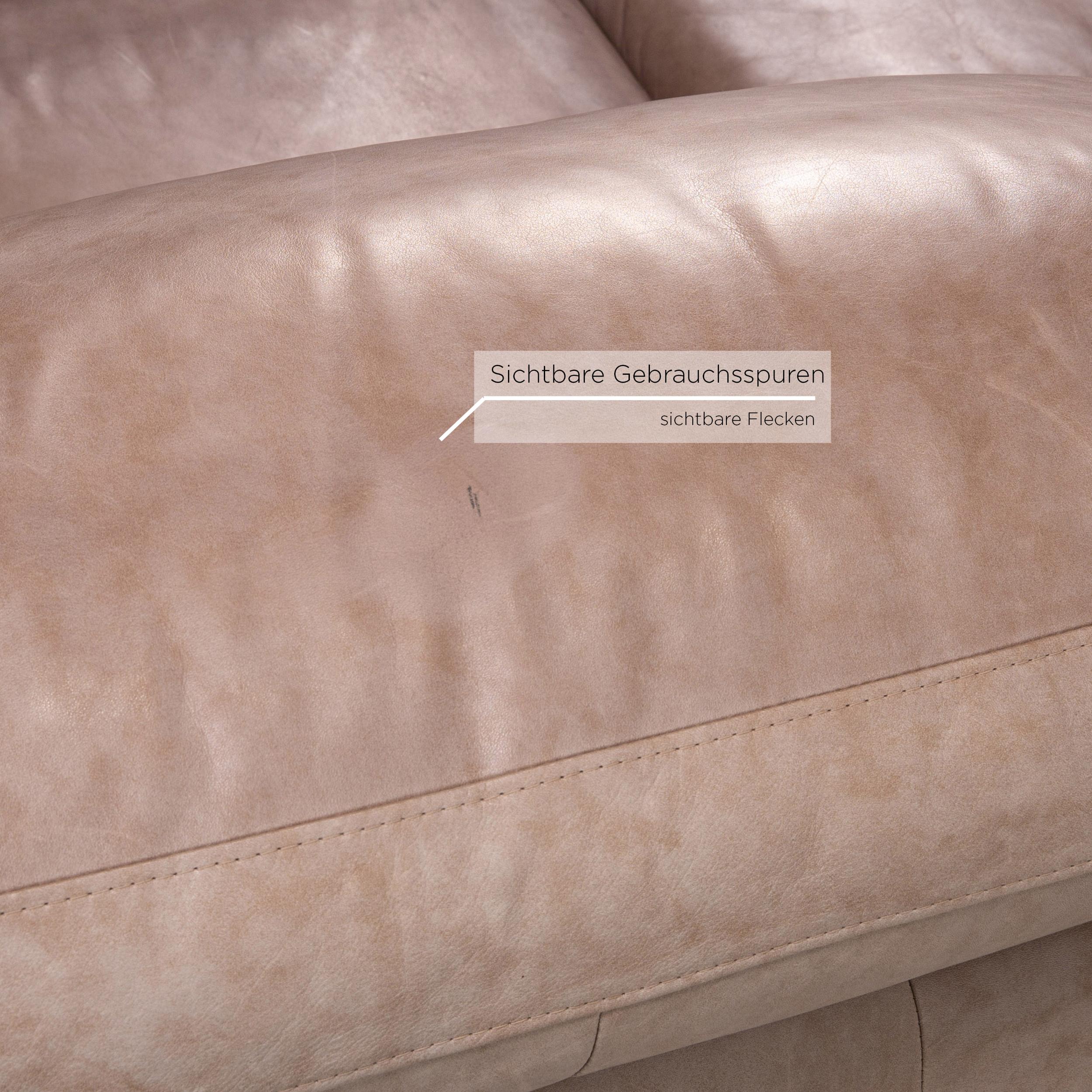 Modern Willi Schillig Leather Sofa Gray Beige Two-Seat Couch For Sale