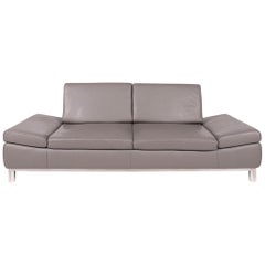Willi Schillig Leather Sofa Gray Three-Seat Function Couch