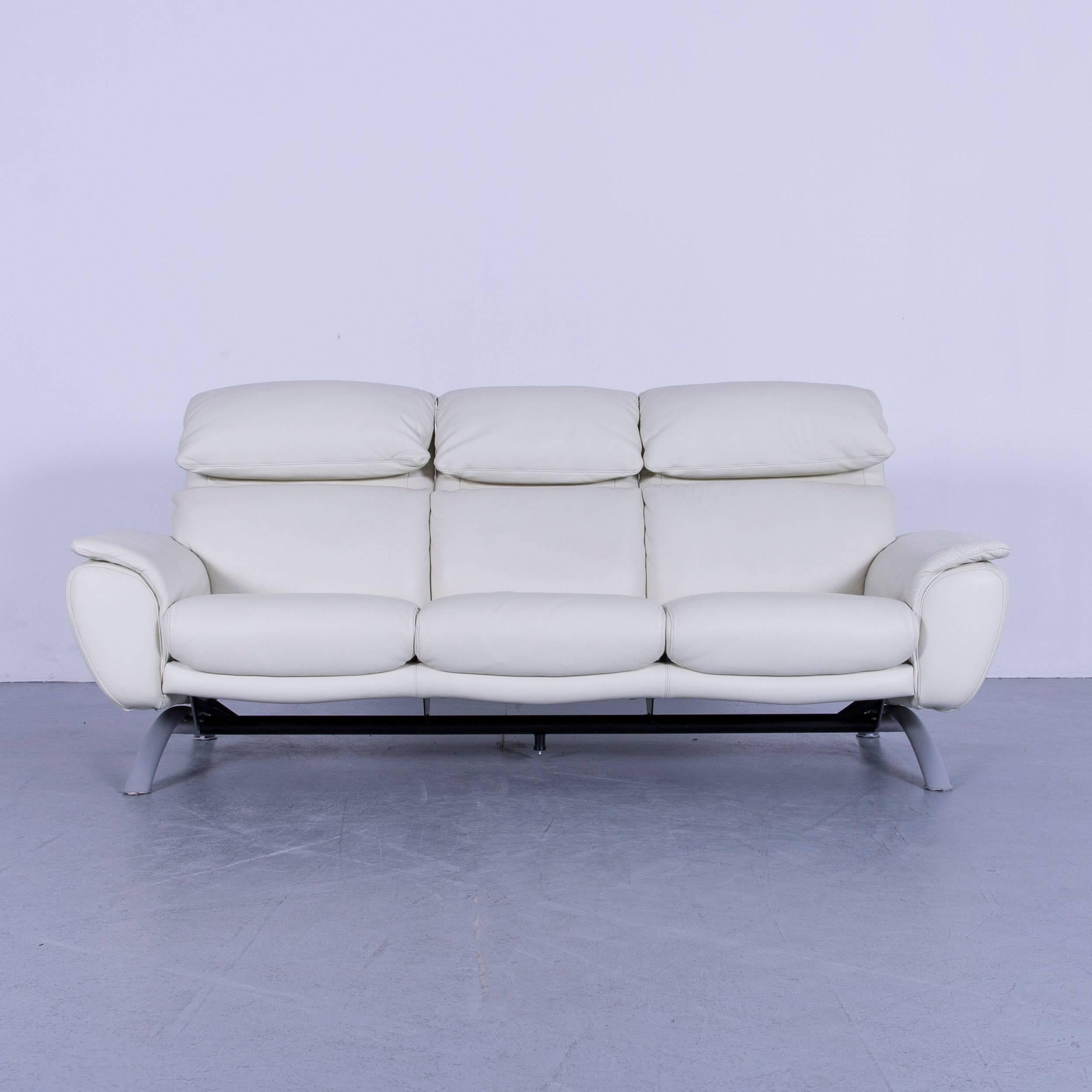 German Willi Schillig Leather Sofa Off-White Three-Seat For Sale