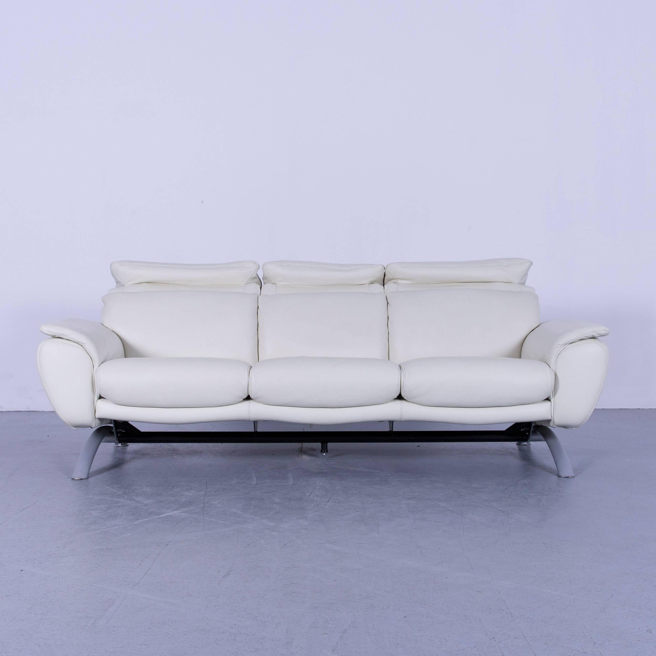 Willi Schillig Leather Sofa Off-White Three-Seat In Good Condition For Sale In Cologne, DE