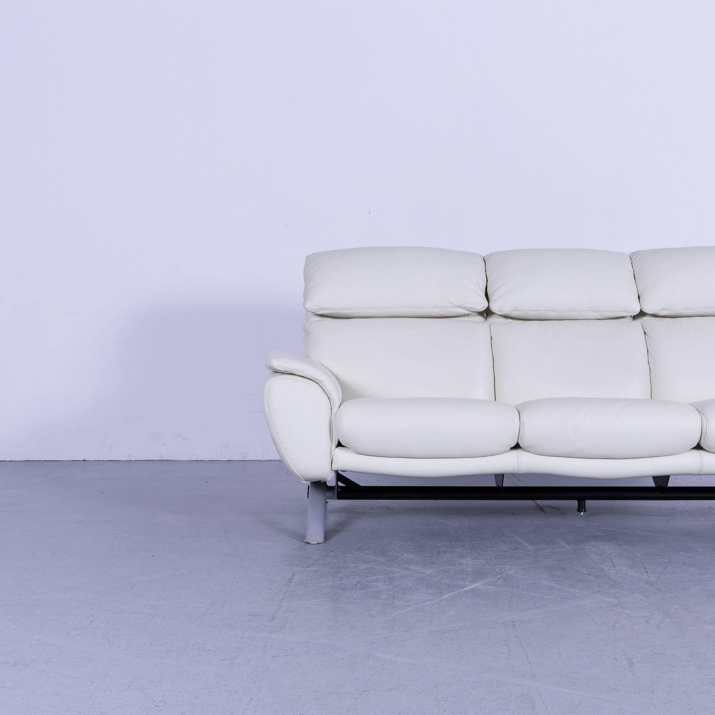 Contemporary Willi Schillig Leather Sofa Off-White Three-Seat For Sale