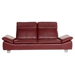 Willi Schillig Leather Sofa Red Dark Red Two-Seater Function Couch