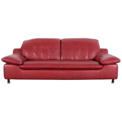 Willi Schillig Leather Sofa Red Three-Seat Couch
