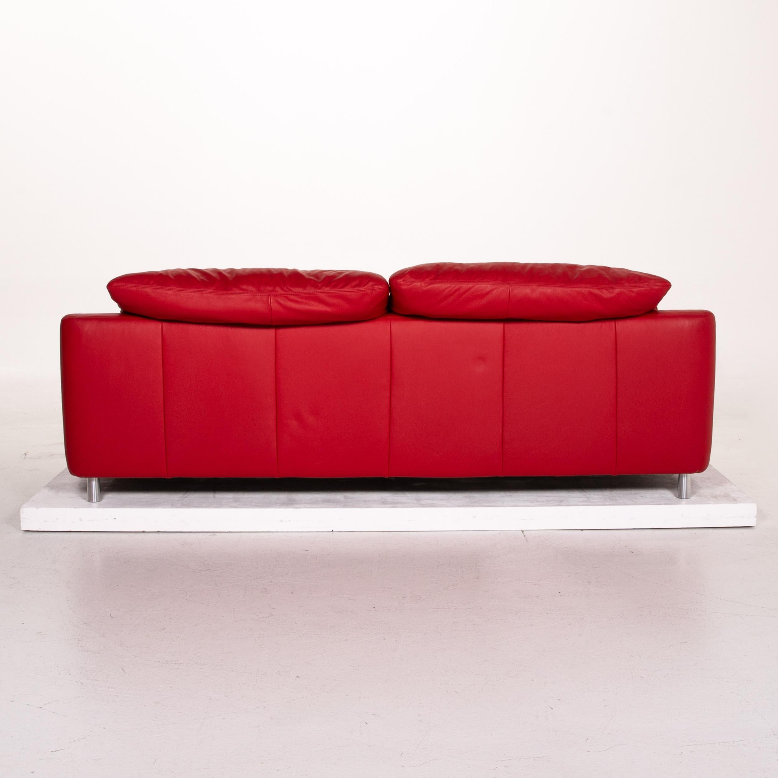 Willi Schillig Leather Sofa Red Three-Seat Function Couch For Sale 5