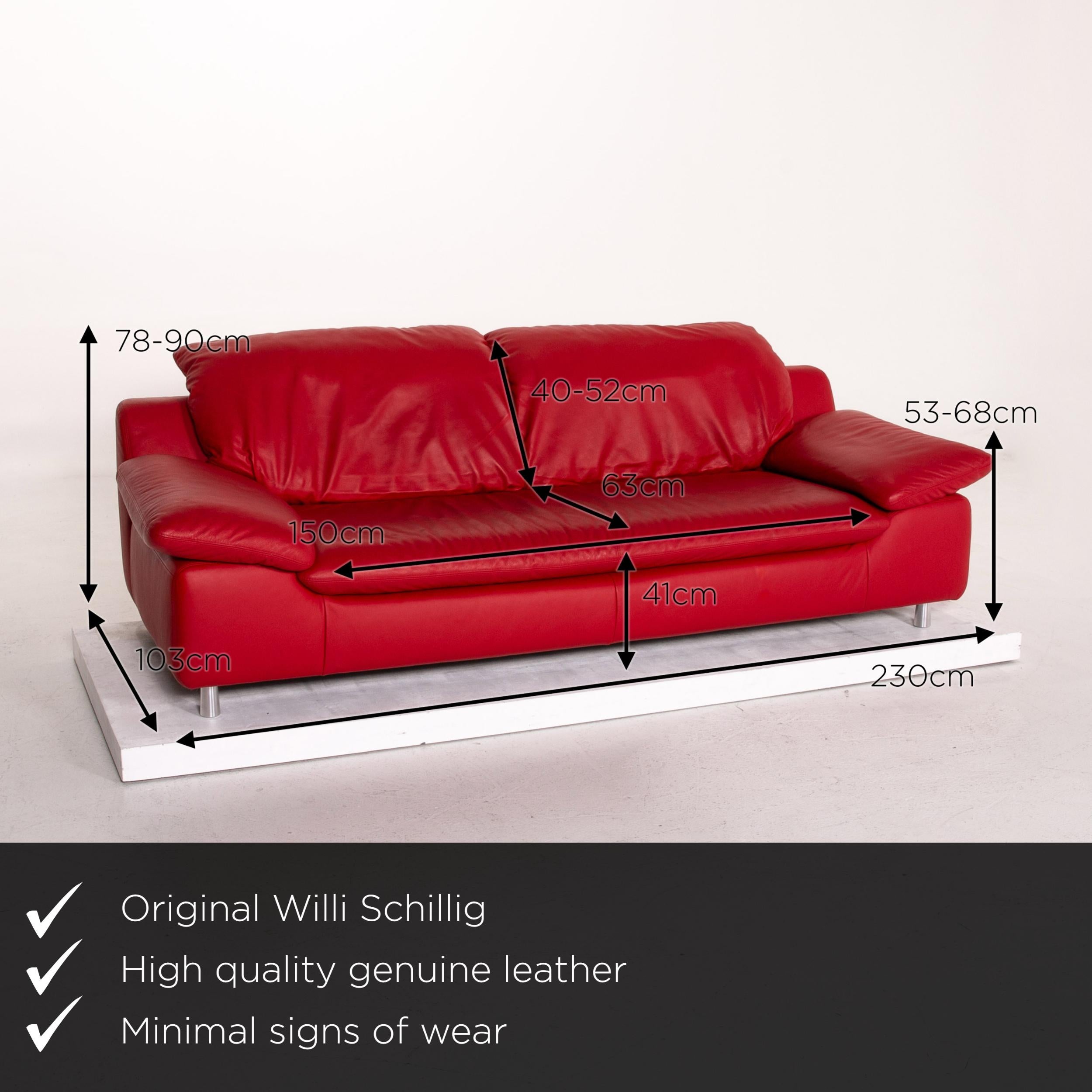 We present to you a Willi Schillig leather sofa red three-seat function couch.
 
 

 Product measurements in centimeters:
 

Depth 103
Width 230
Height 78
Seat height 41
Rest height 53
Seat depth 63
Seat width 150
Back height 40.