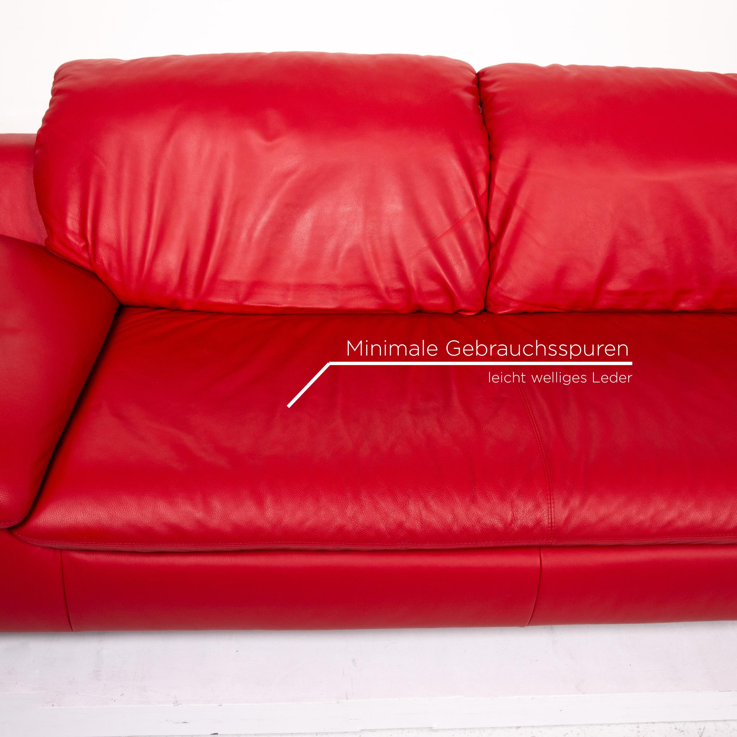 Willi Schillig Leather Sofa Red Three-Seat Function Couch In Good Condition For Sale In Cologne, DE