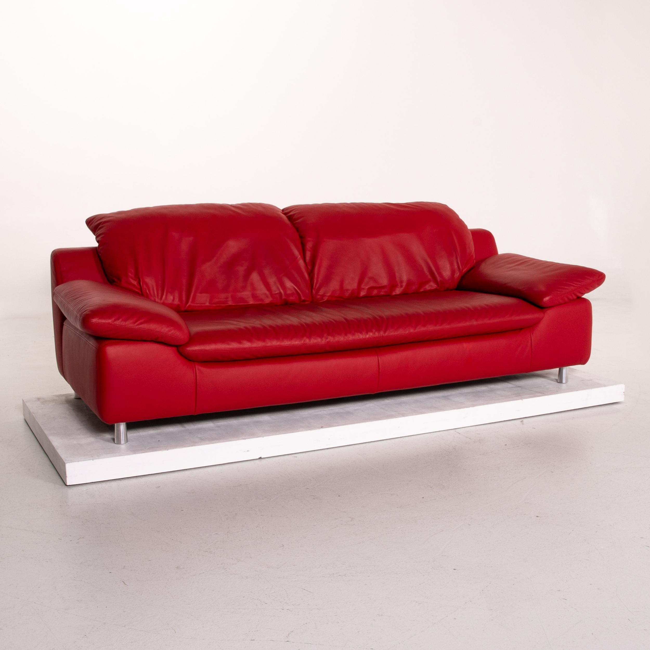 Willi Schillig Leather Sofa Red Three-Seat Function Couch For Sale 2