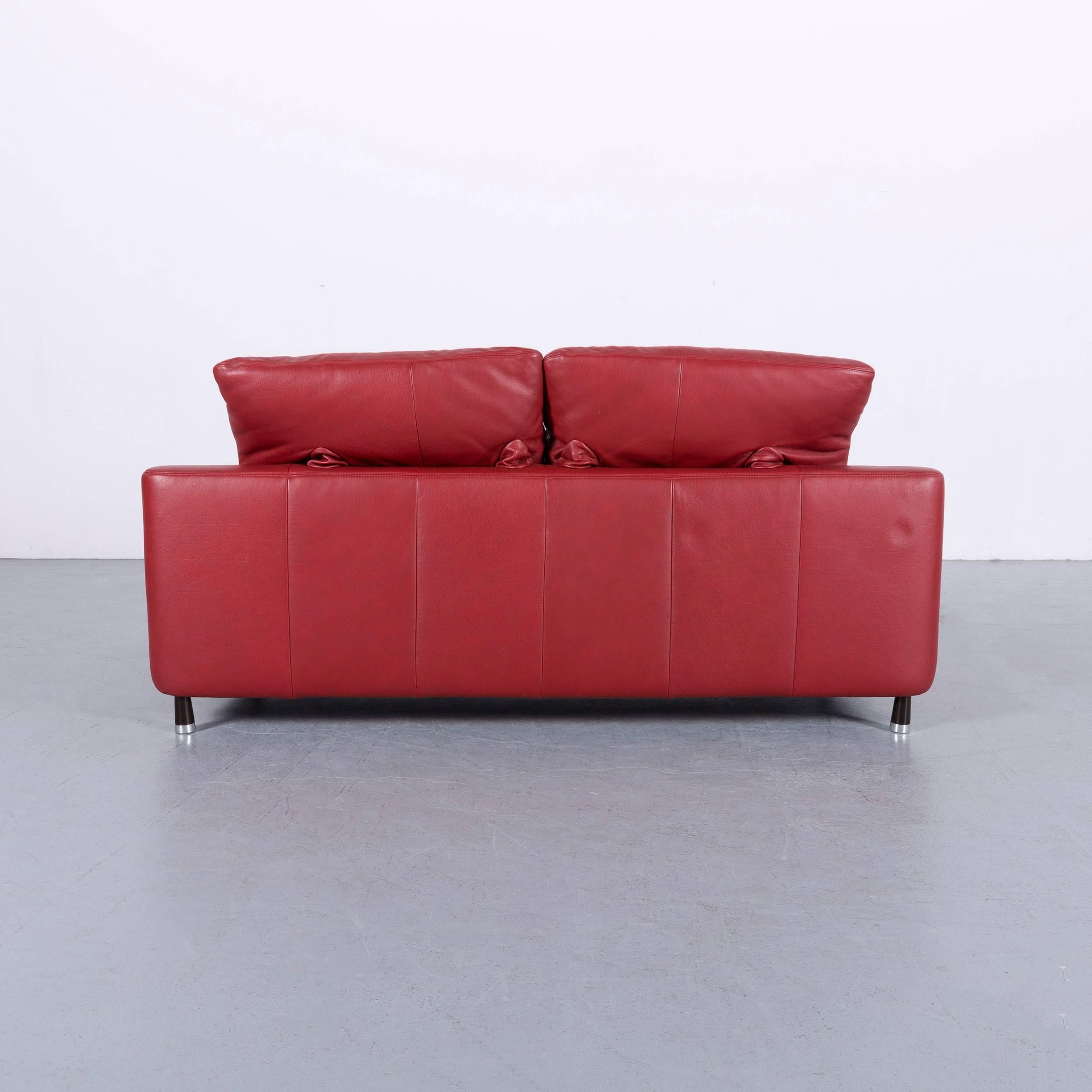 Willi Schillig Leather Sofa Red Two-Seat Couch 6