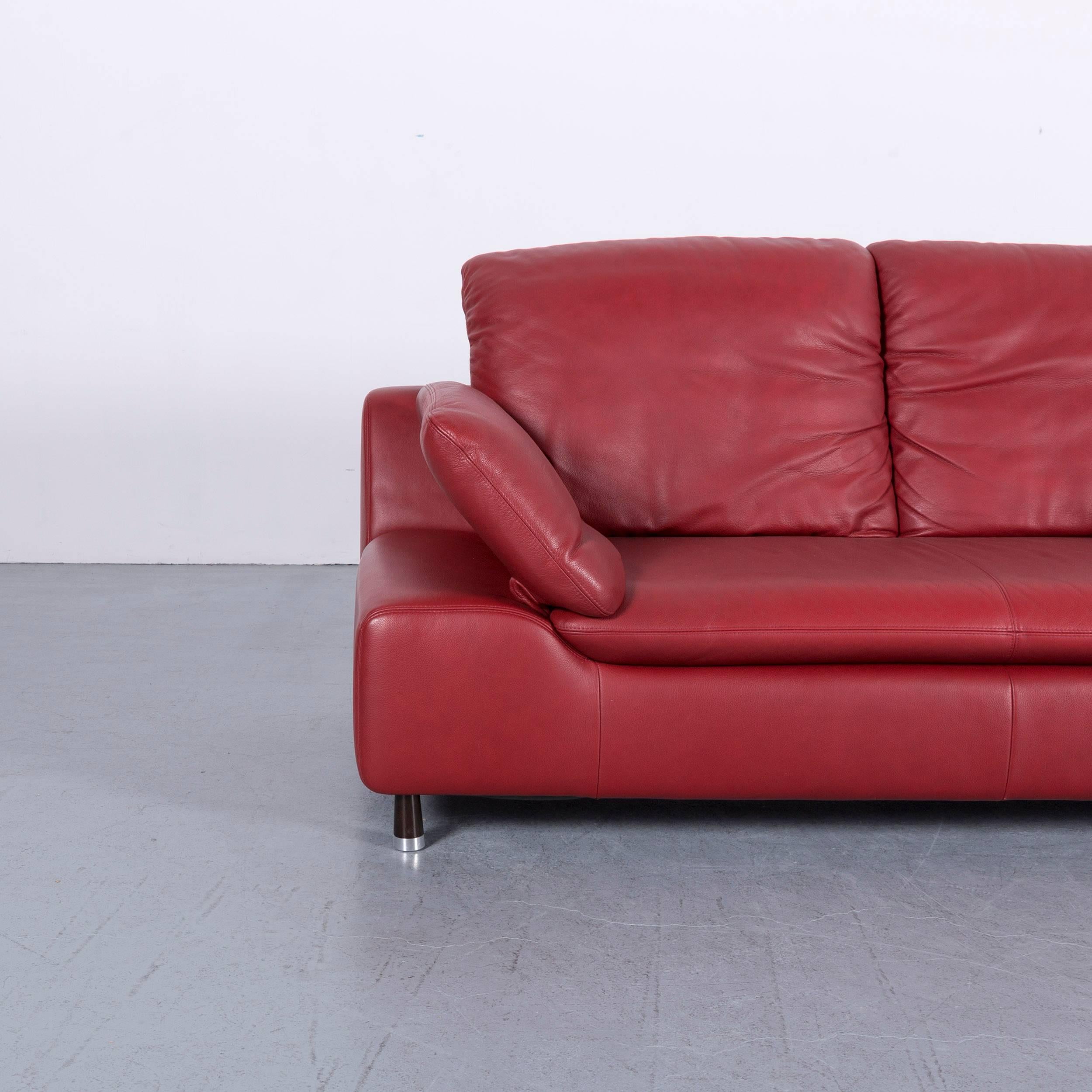 German Willi Schillig Leather Sofa Red Two-Seat Couch