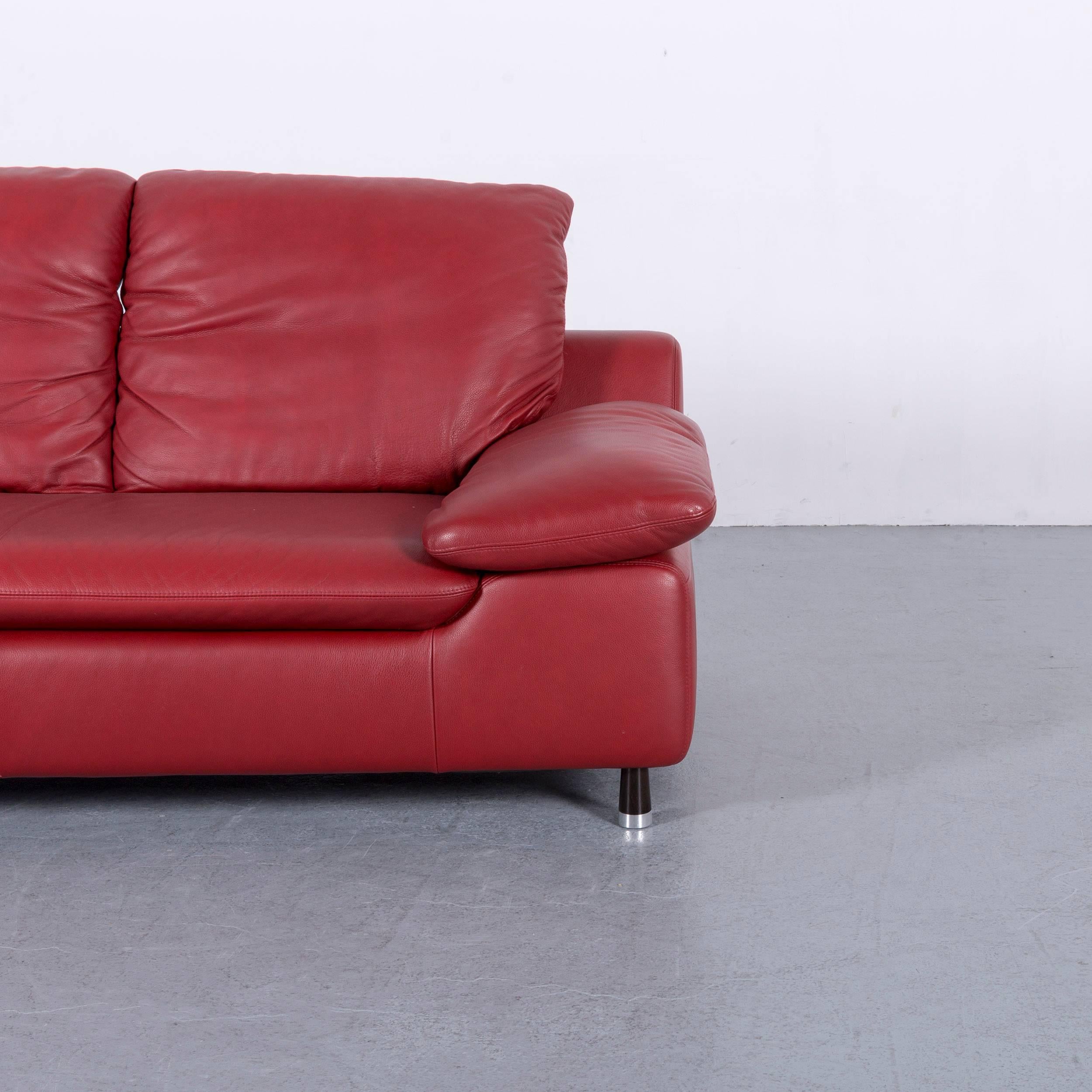 Willi Schillig Leather Sofa Red Two-Seat Couch In Good Condition In Cologne, DE
