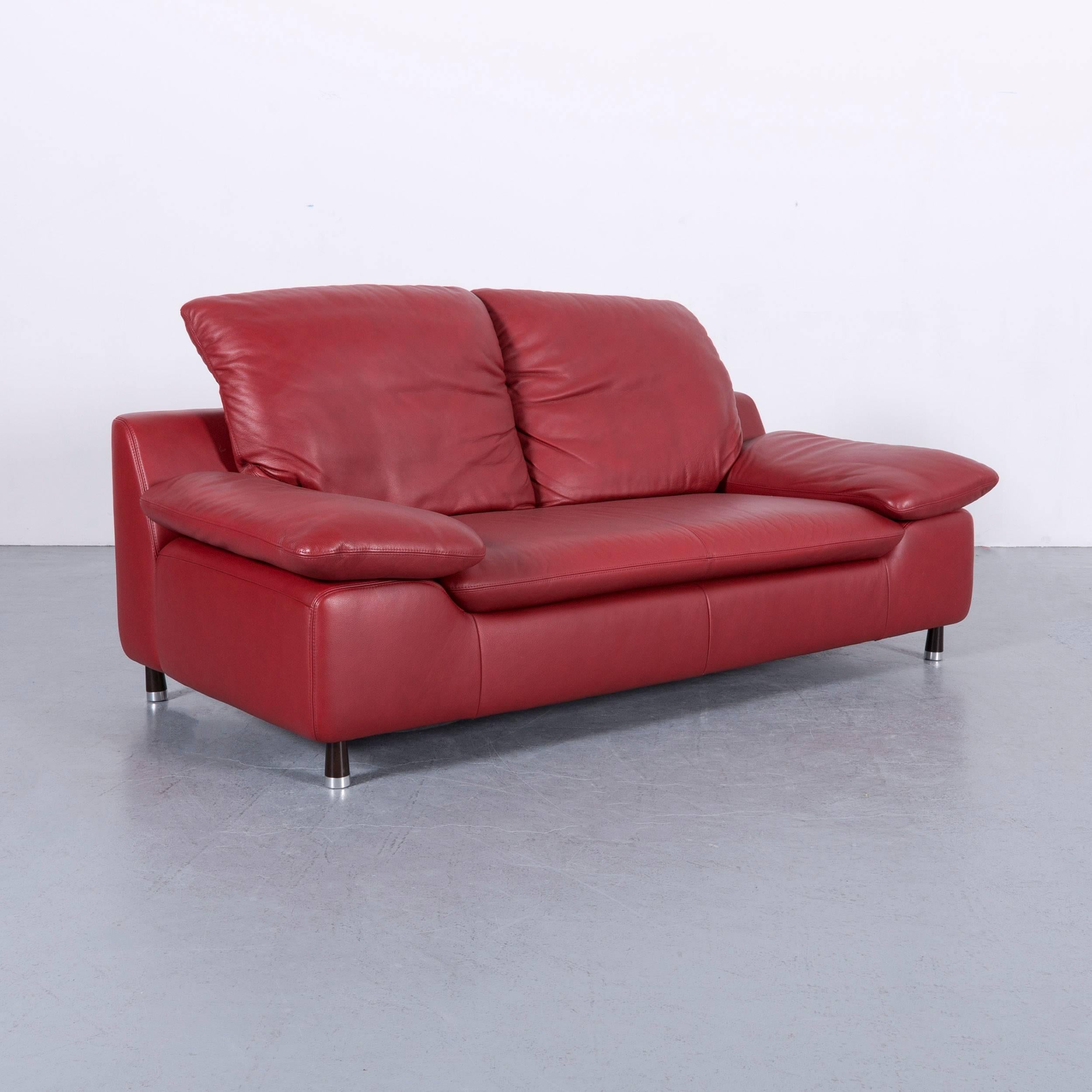 Contemporary Willi Schillig Leather Sofa Red Two-Seat Couch
