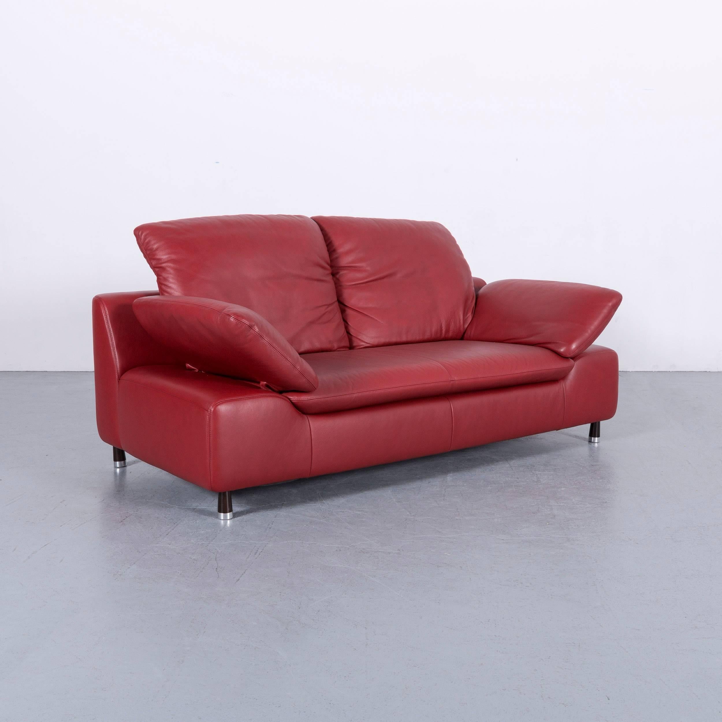Willi Schillig Leather Sofa Red Two-Seat Couch 1