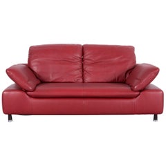 Willi Schillig Leather Sofa Red Two-Seat Couch