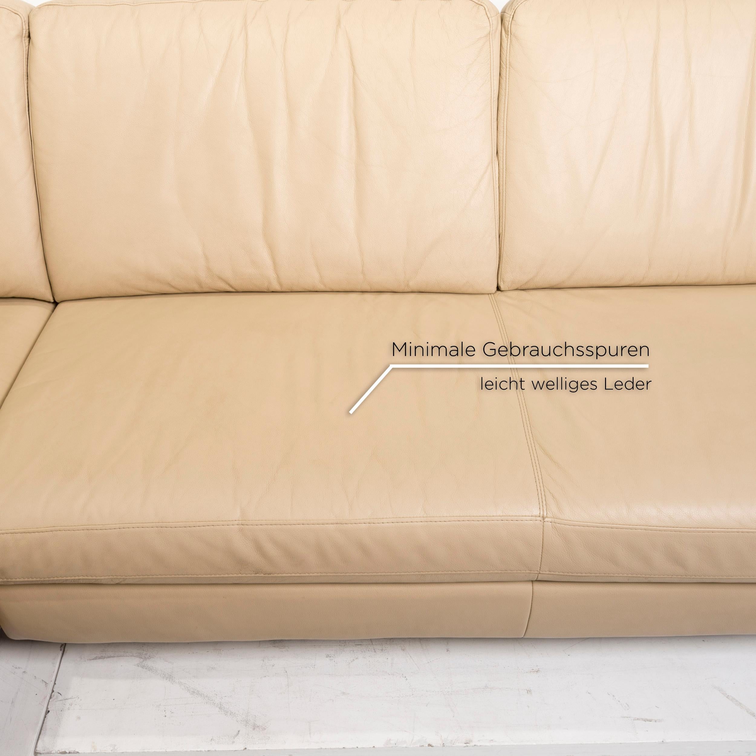 German Willi Schillig Leather Sofa Set Beige Corner Sofa Stool For Sale