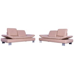 Willi Schillig Leather Sofa Set Beige Couch Two-Seat