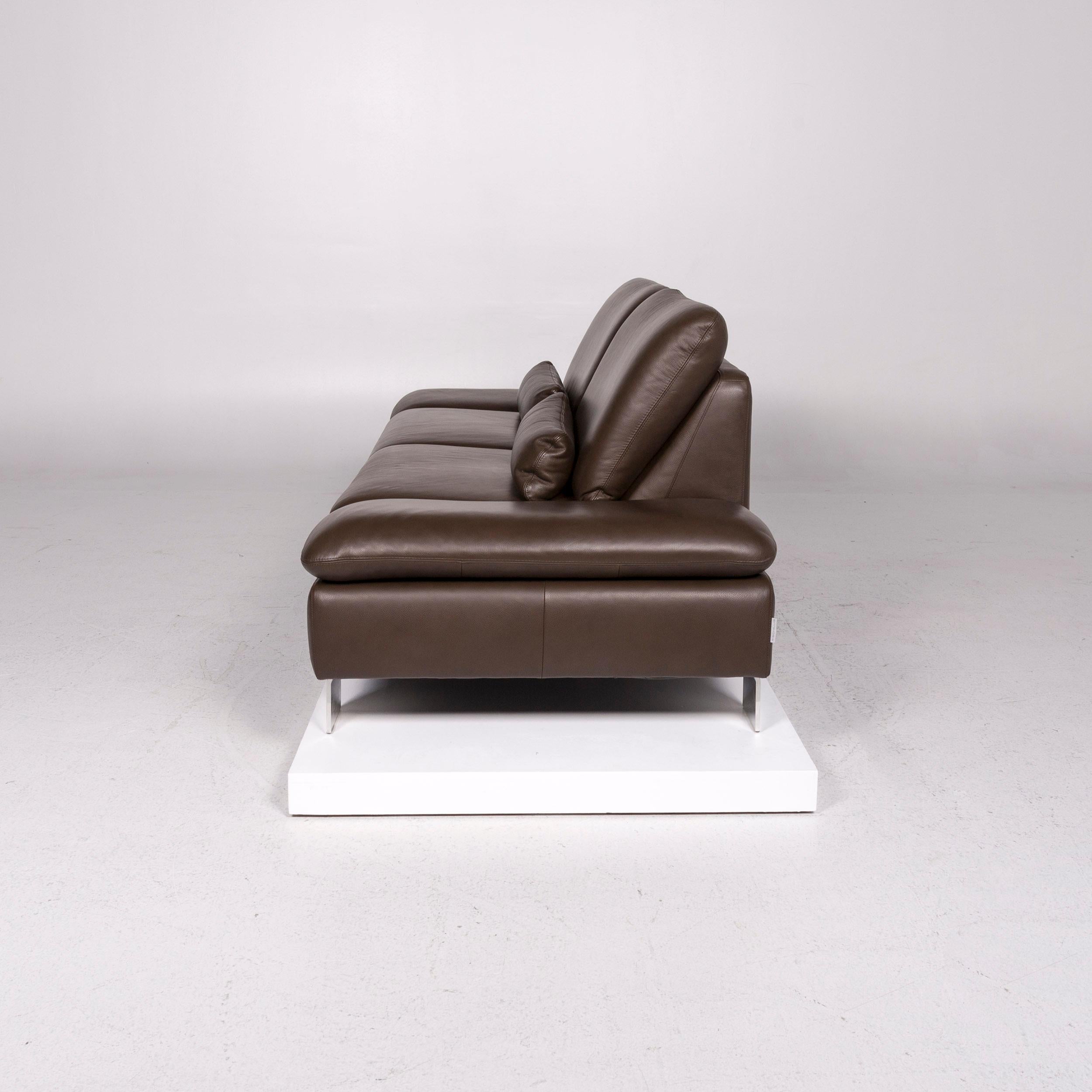Willi Schillig Leather Sofa Set Brown Dark Brown 1 Three-Seat 1 Stool 4