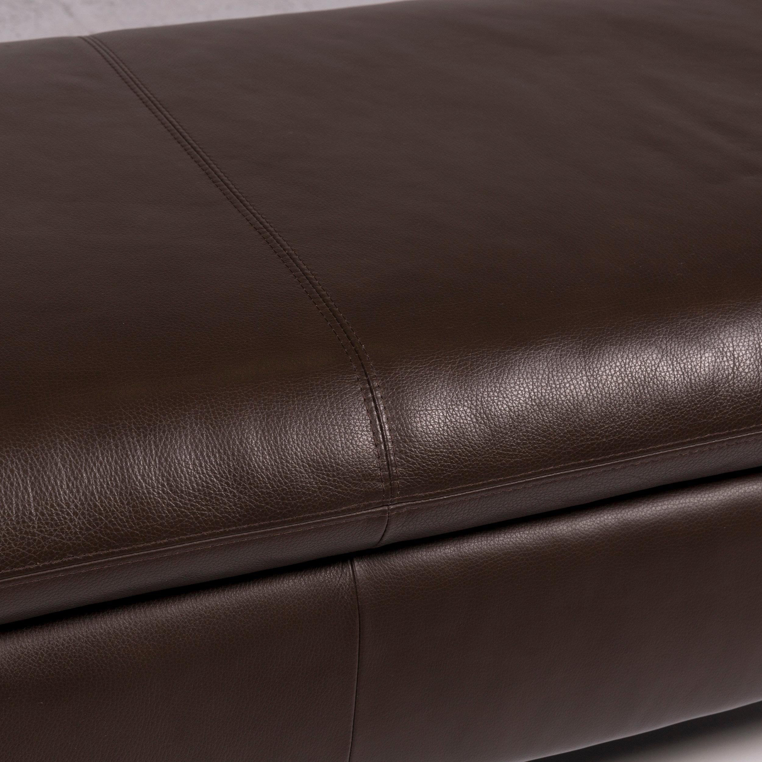 Willi Schillig Leather Sofa Set Brown Dark Brown 1 Three-Seat 1 Stool 5