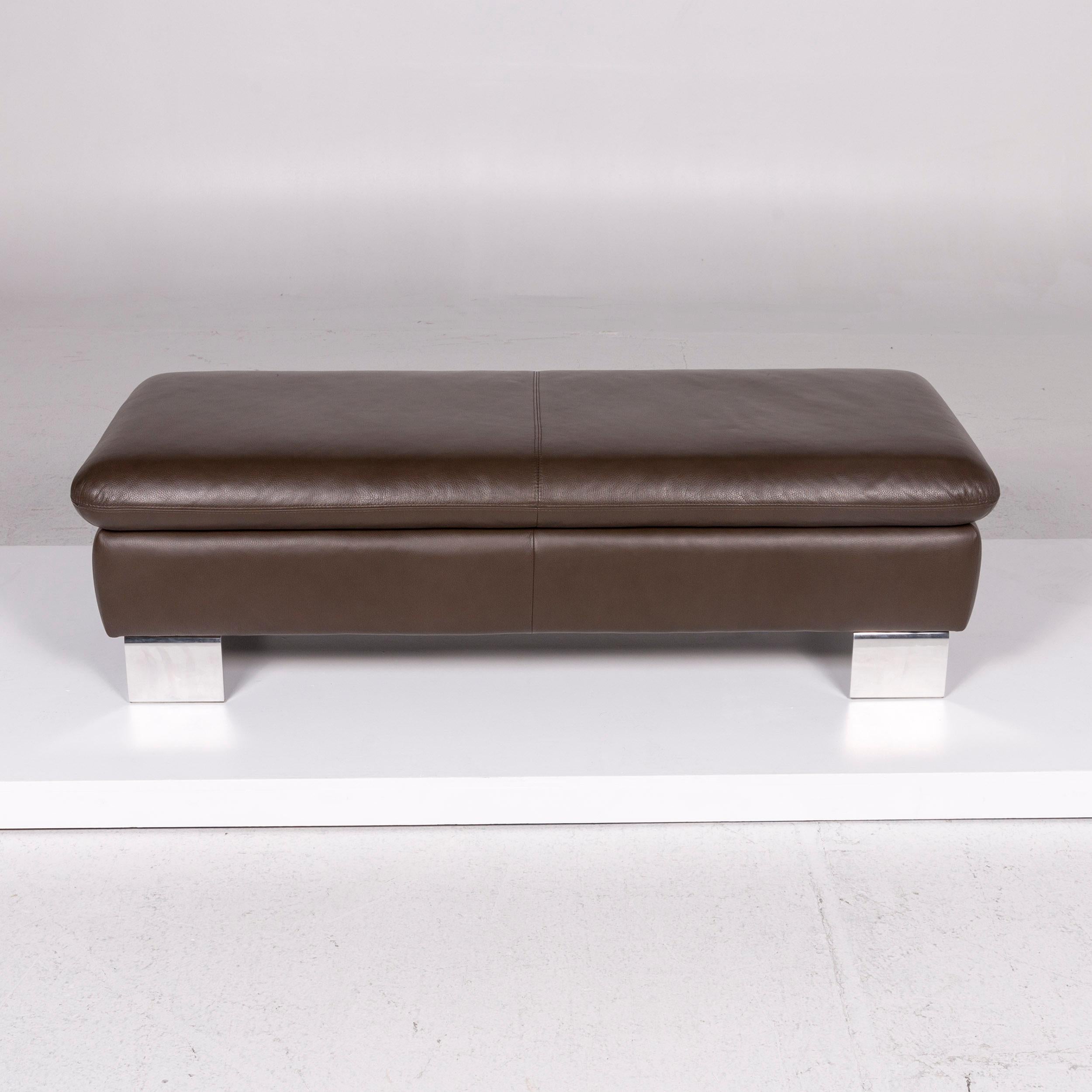 Willi Schillig Leather Sofa Set Brown Dark Brown 1 Three-Seat 1 Stool 8
