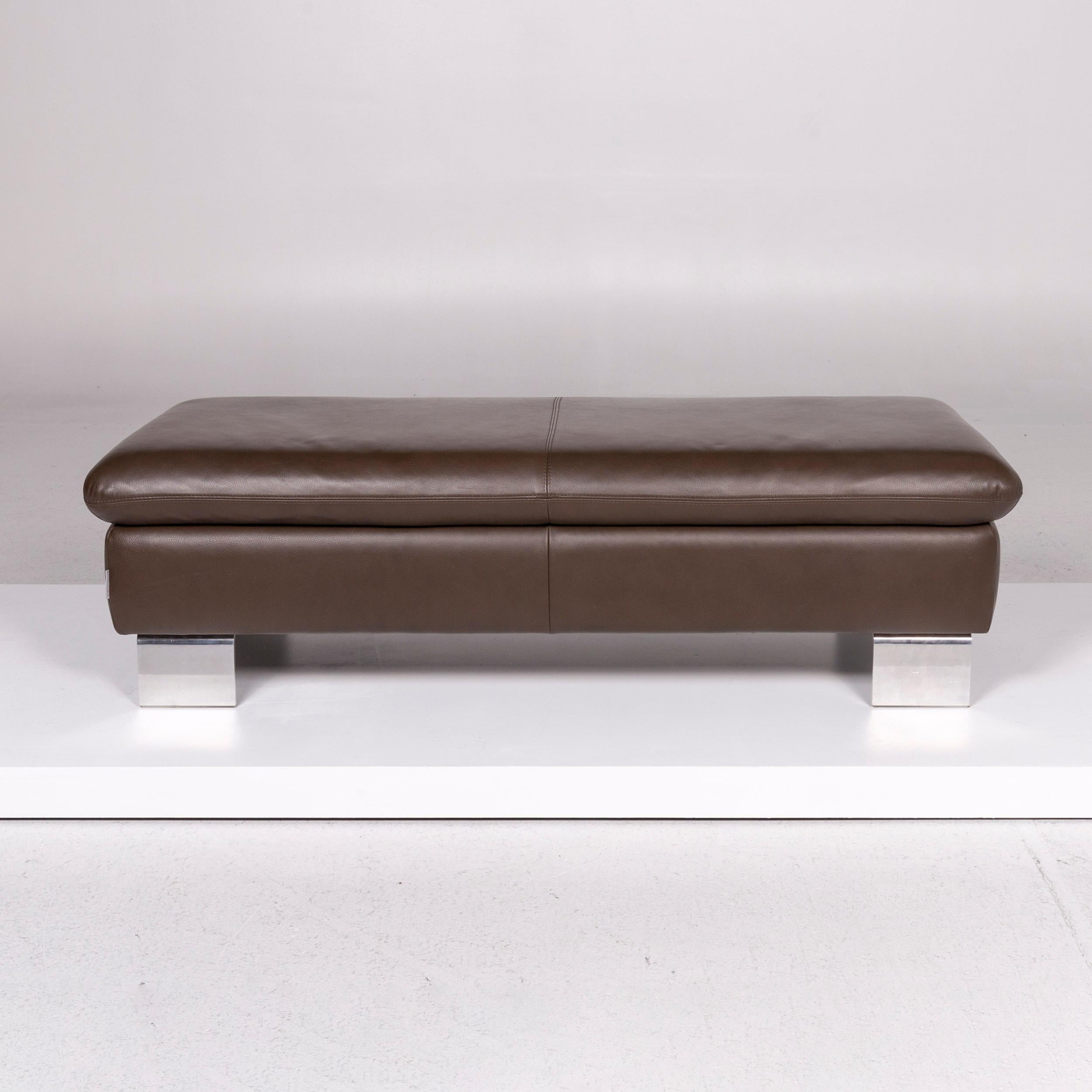 Willi Schillig Leather Sofa Set Brown Dark Brown 1 Three-Seat 1 Stool 10