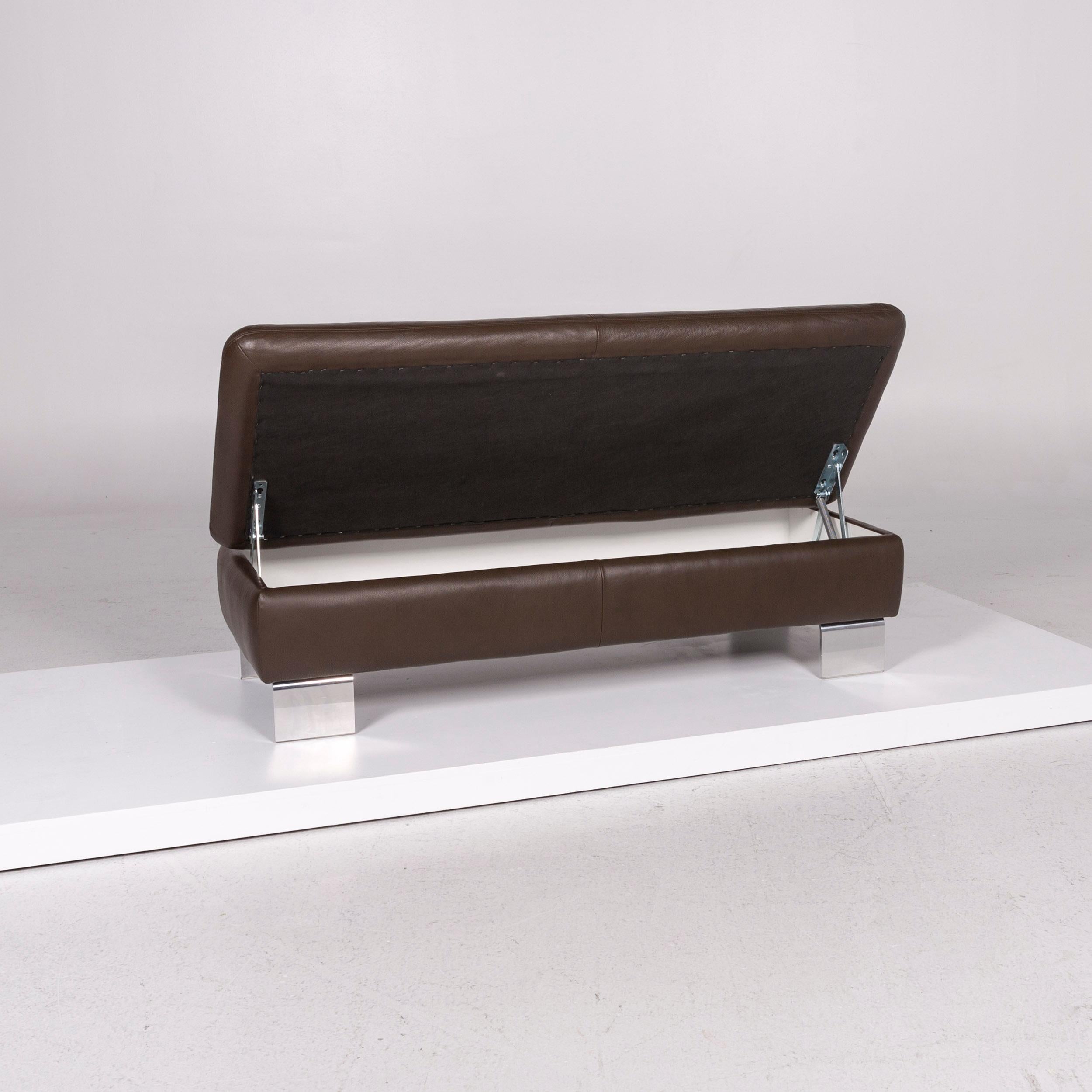 Modern Willi Schillig Leather Sofa Set Brown Dark Brown 1 Three-Seat 1 Stool