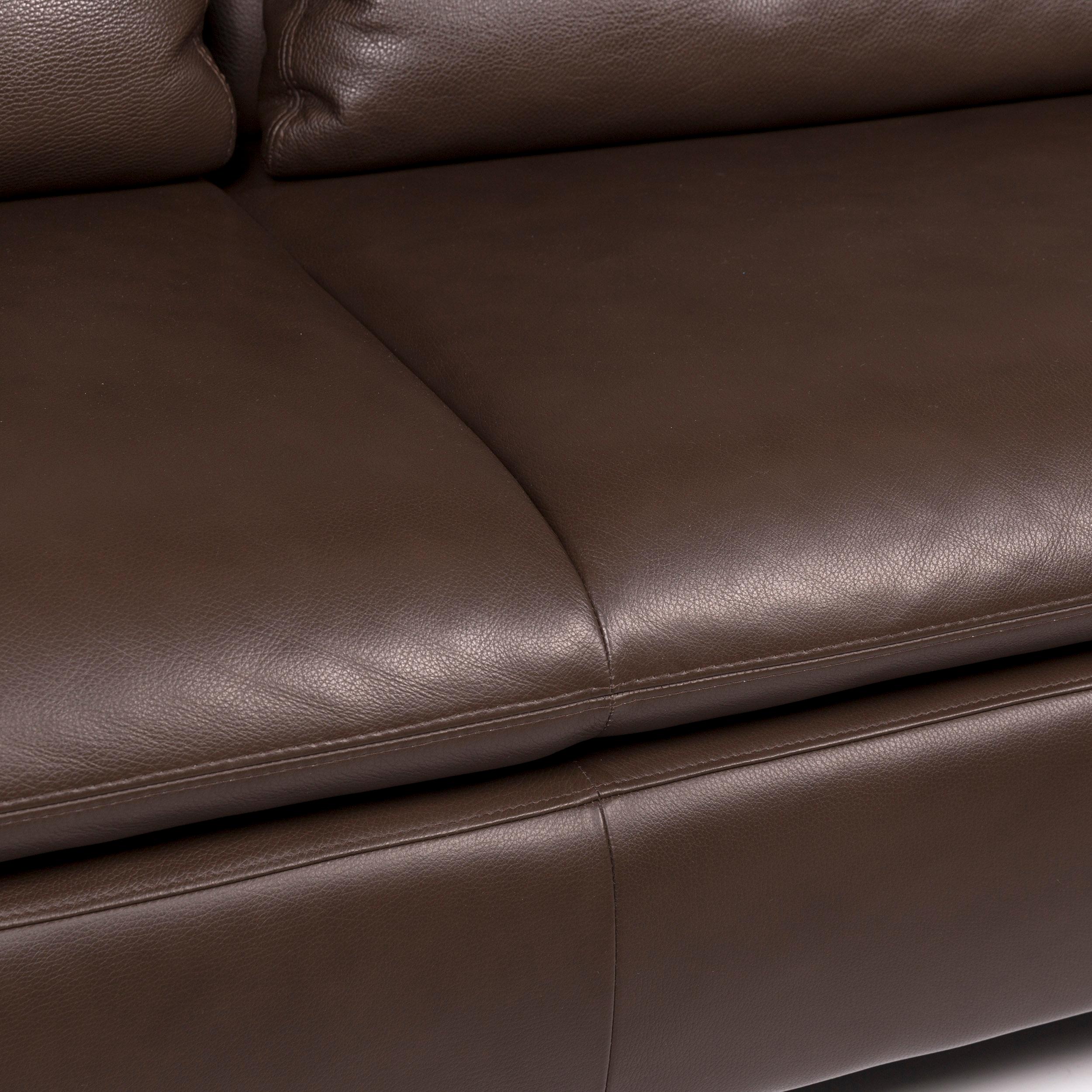 German Willi Schillig Leather Sofa Set Brown Dark Brown 1 Three-Seat 1 Stool