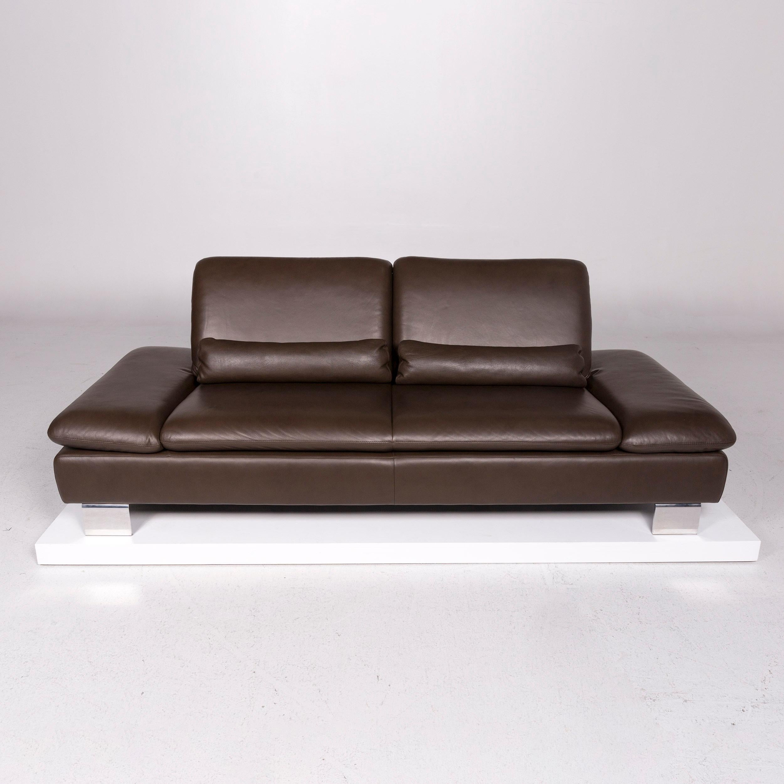 Willi Schillig Leather Sofa Set Brown Dark Brown 1 Three-Seat 1 Stool 1