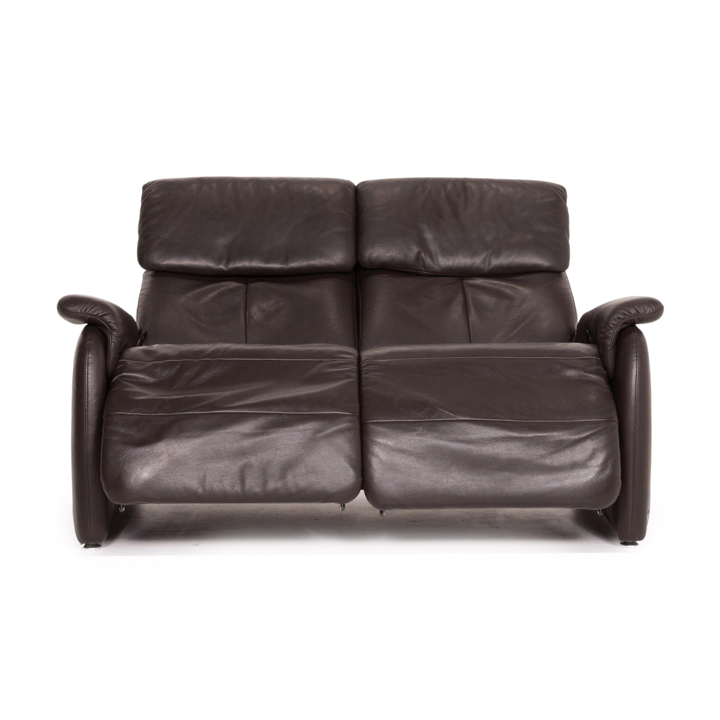 Willi Schillig Leather Sofa Set Brown Dark Brown 1x Three-Seater 1x Two-Seater In Fair Condition In Cologne, DE