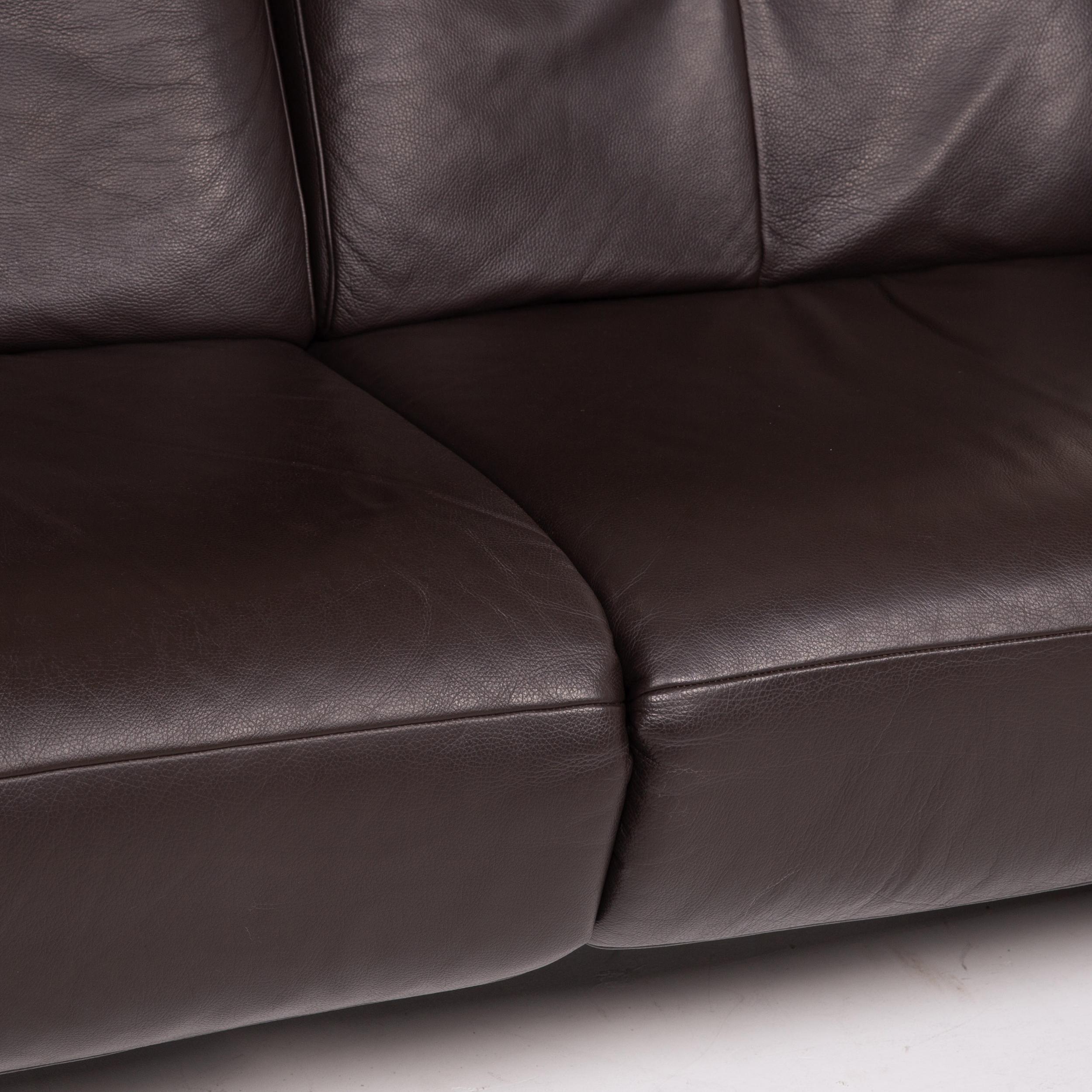 Willi Schillig Leather Sofa Set Brown Dark Brown 1x Three-Seater 1x Two-Seater 2