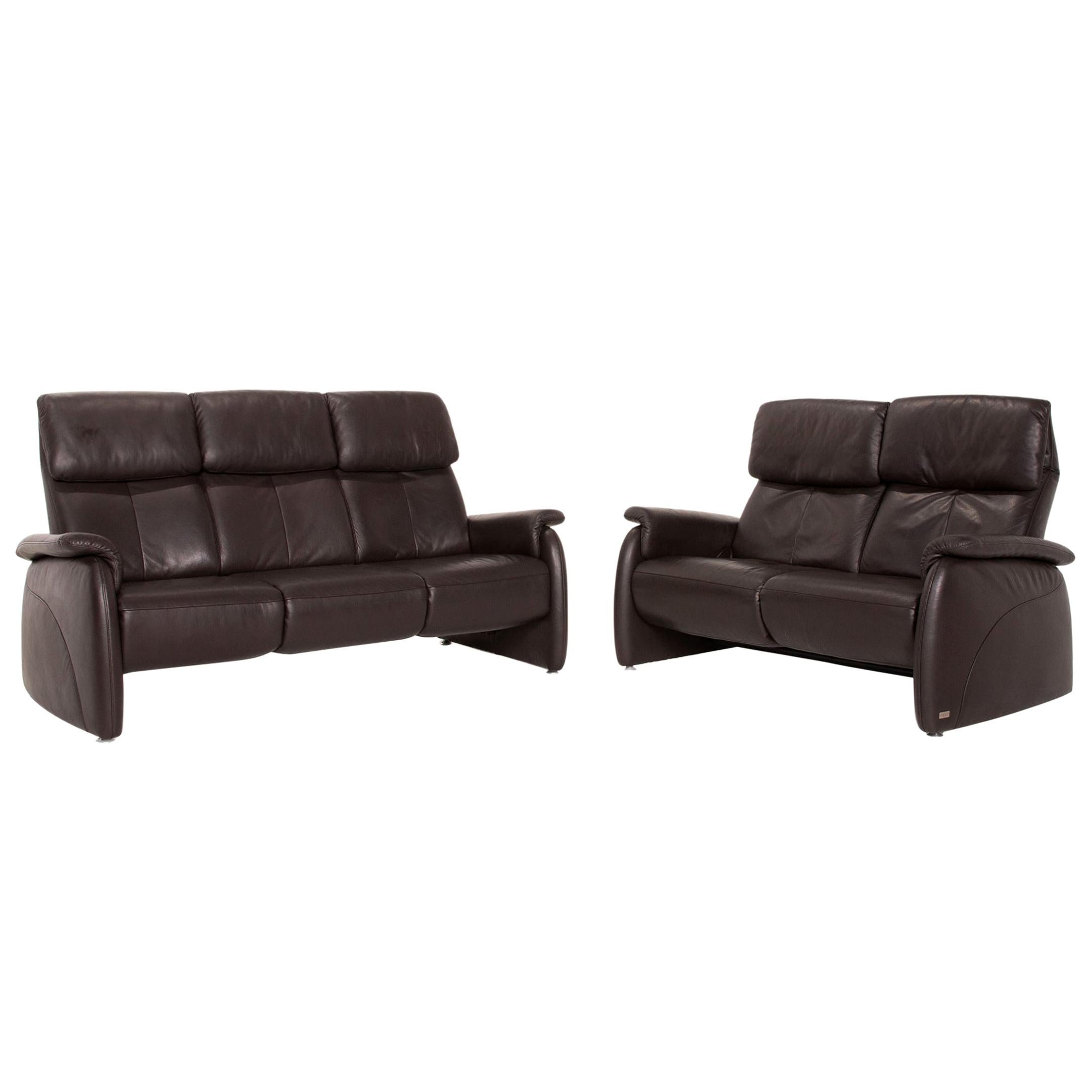 Willi Schillig Leather Sofa Set Brown Dark Brown 1x Three-Seater 1x Two-Seater