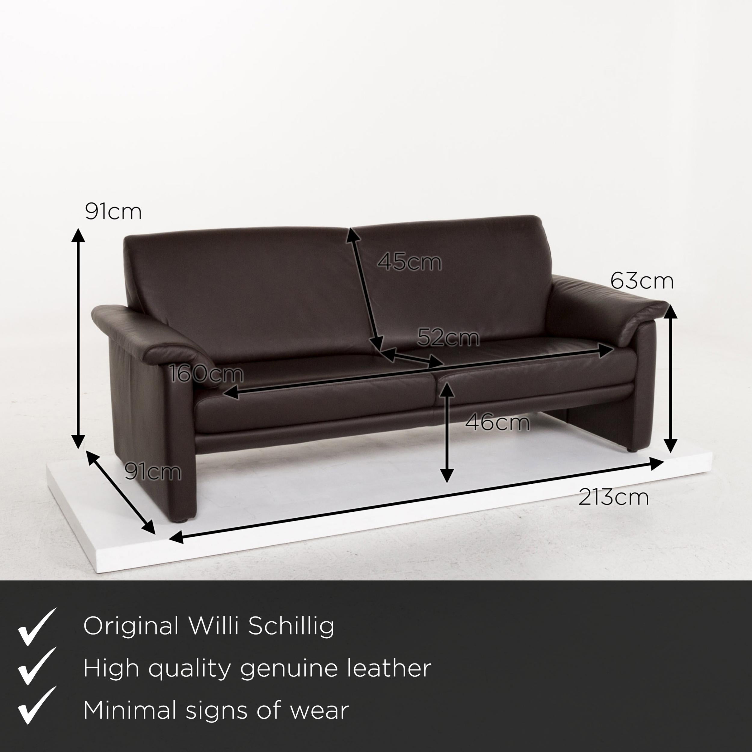 We present to you a Willi Schillig leather sofa set brown dark brown couch #.
   
 

 Product measurements in centimeters:
 

Depth 91
Width 213
Height 91
Seat height 46
Rest height 63
Seat depth 52
Seat width 160
Back height 45.
