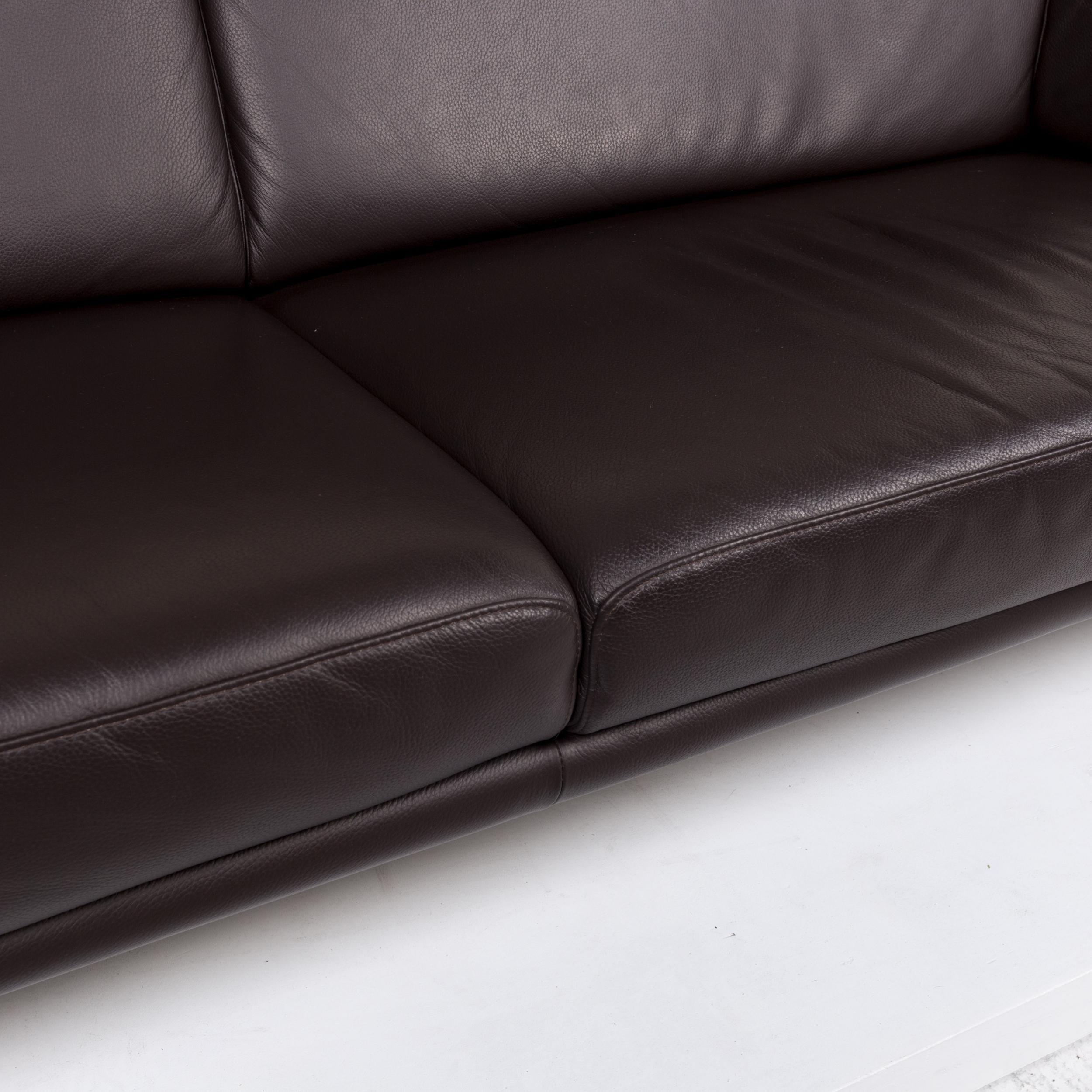 Modern Willi Schillig Leather Sofa Set Brown Dark Brown Couch