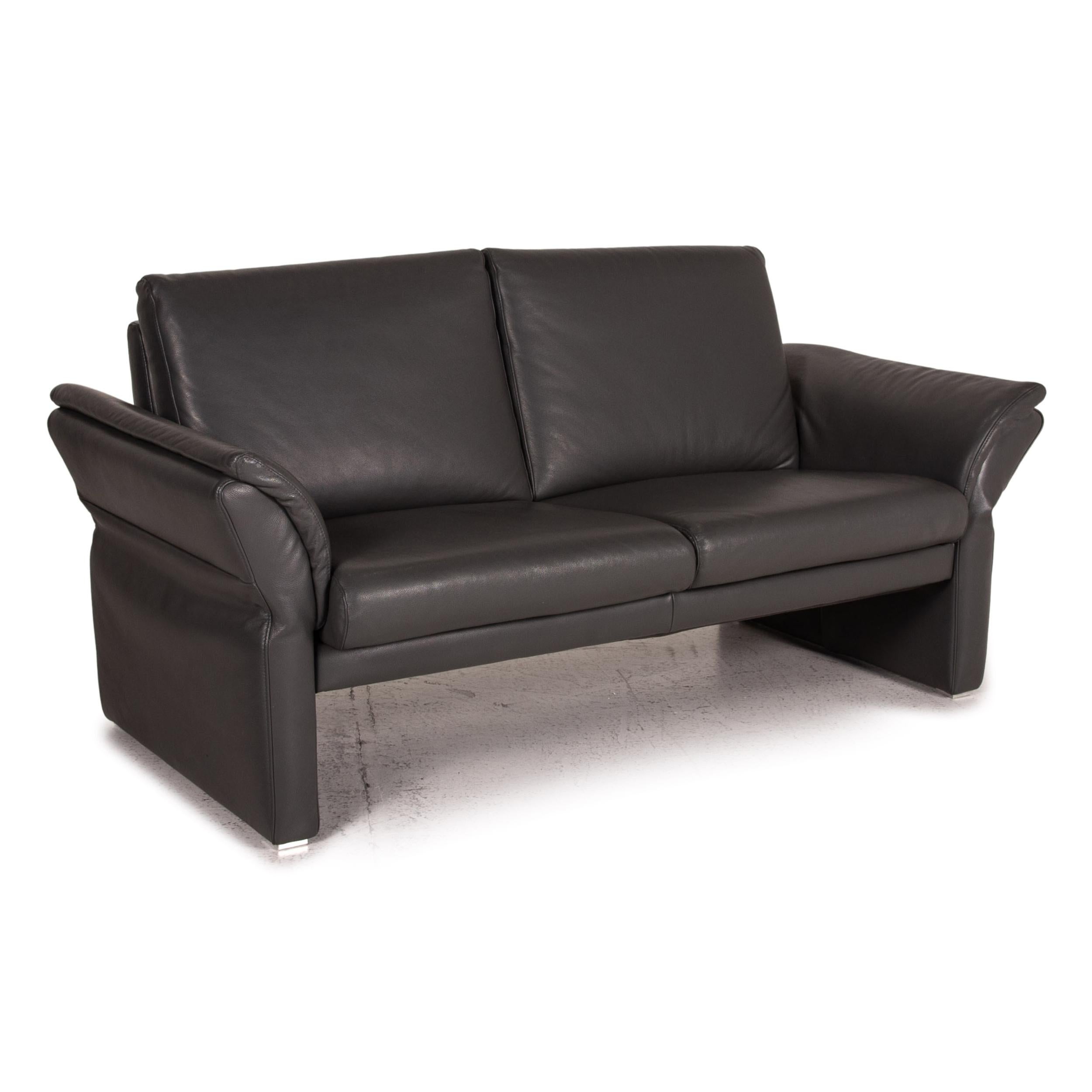 Willi Schillig Leather Sofa Set Gray 2x Two-Seater 2
