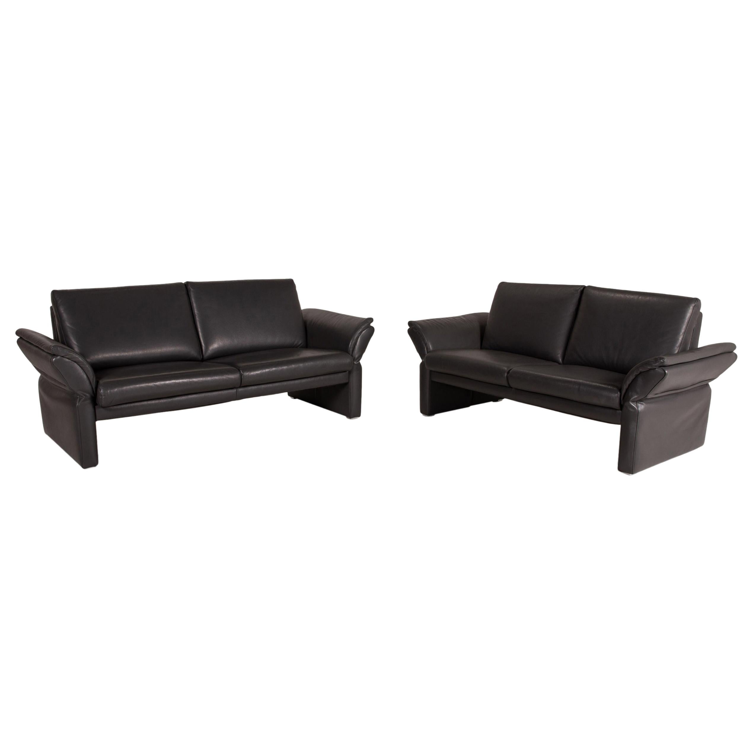 Willi Schillig Leather Sofa Set Gray 2x Two-Seater