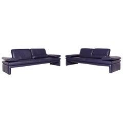 Willi Schillig Leather Sofa Set Purple Two-Seat Three-Seat Couch