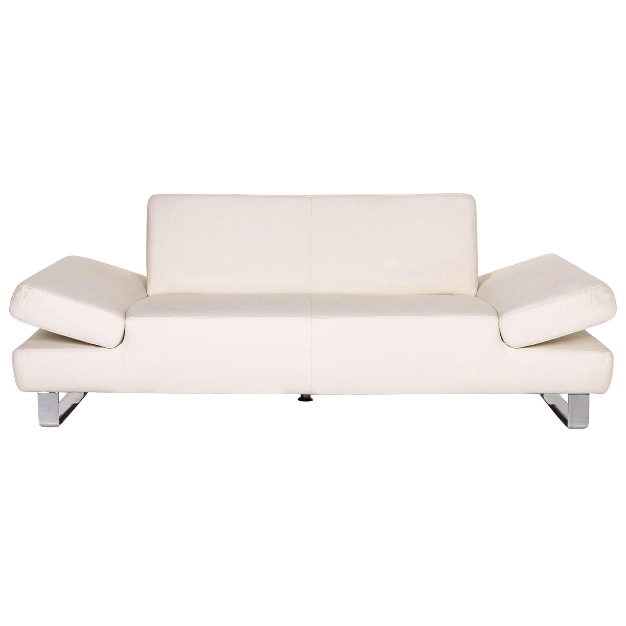 Willi Schillig Leather Sofa White Two-Seat Function Couch For Sale